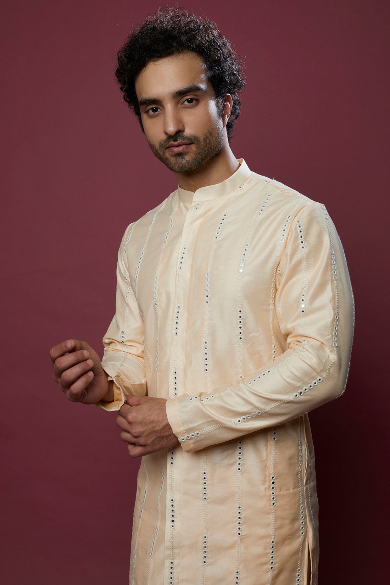 Cream Mirror work kurta set