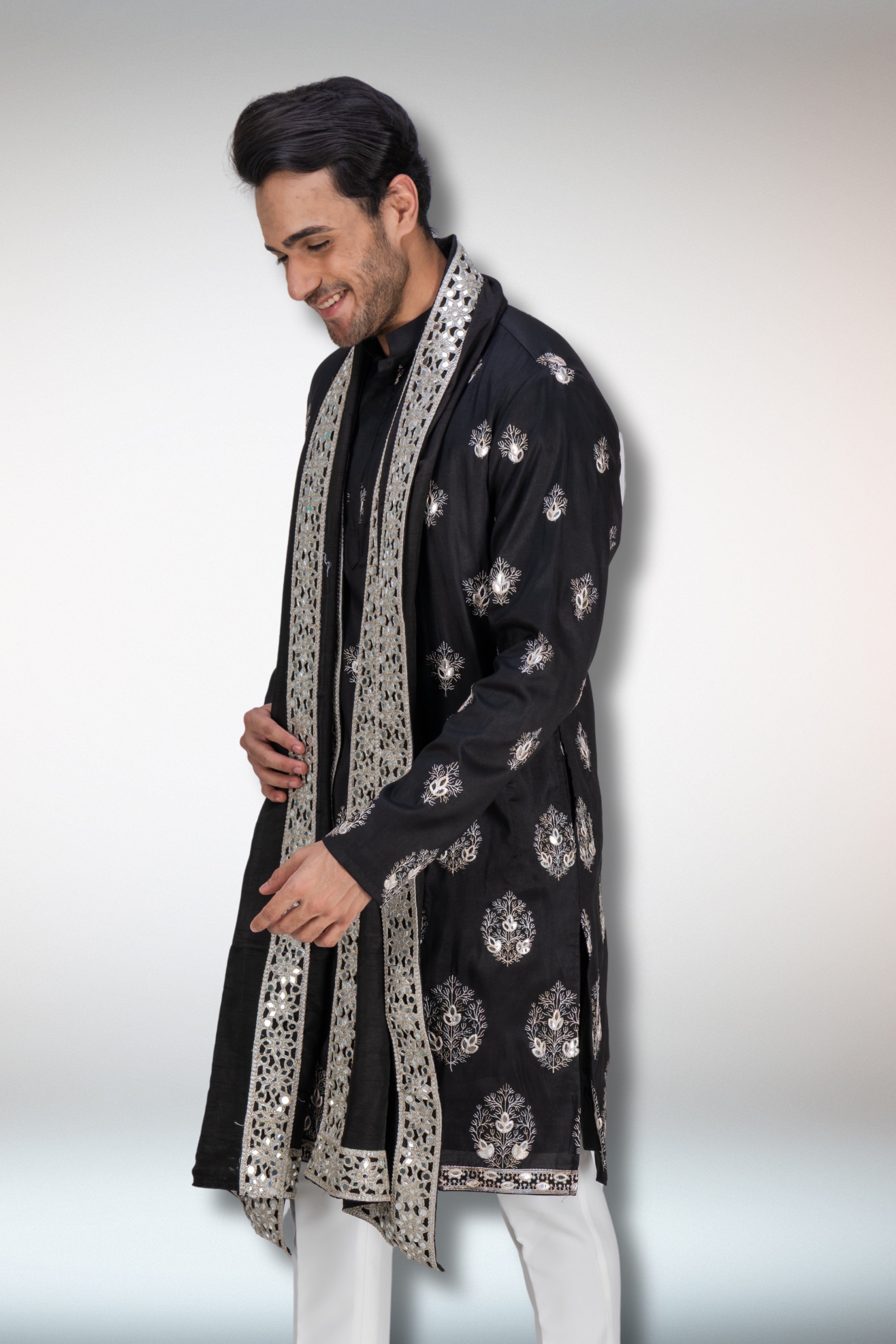 Black Handworked Kurta and Dupatta Set