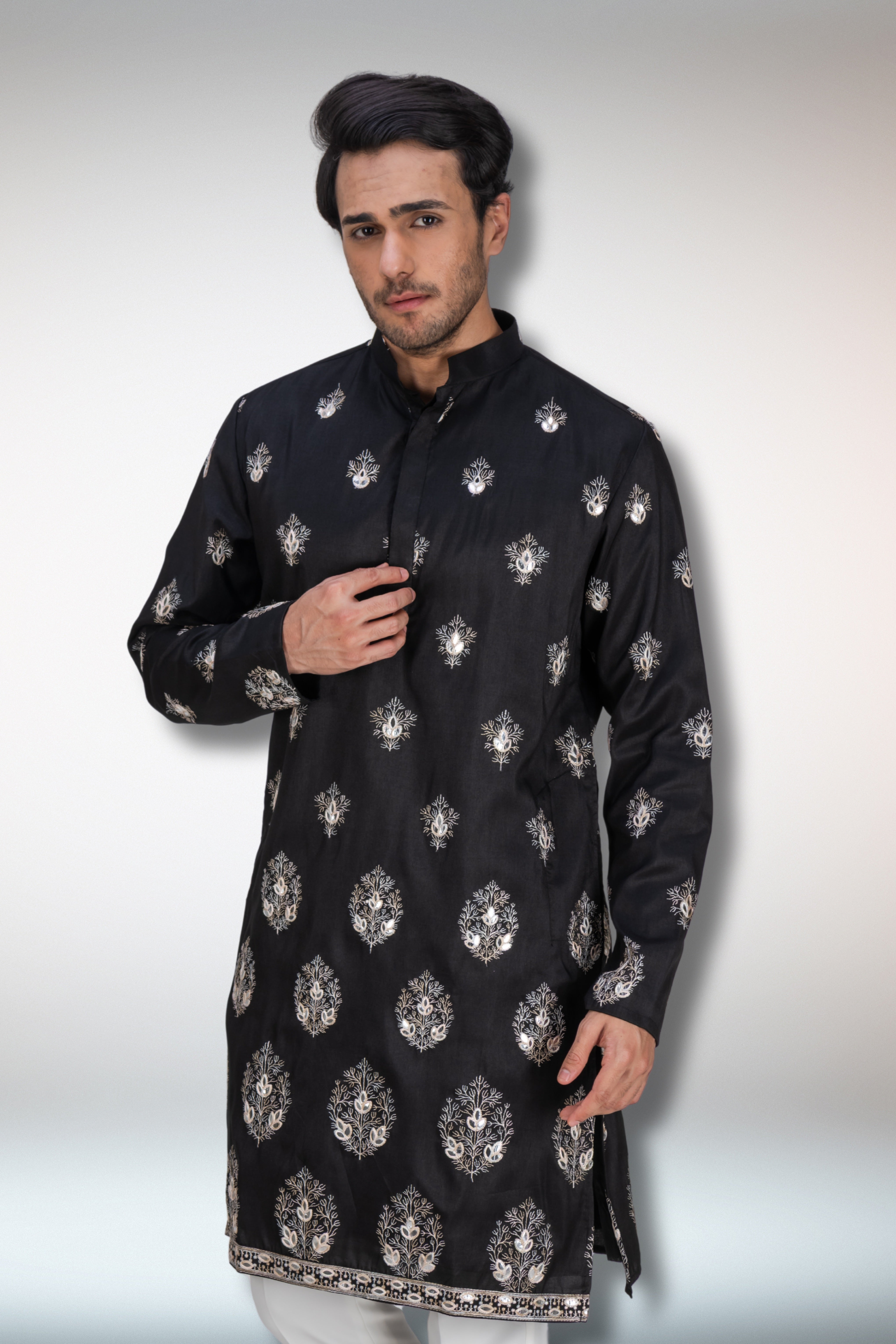 Black Handworked Kurta and Dupatta Set