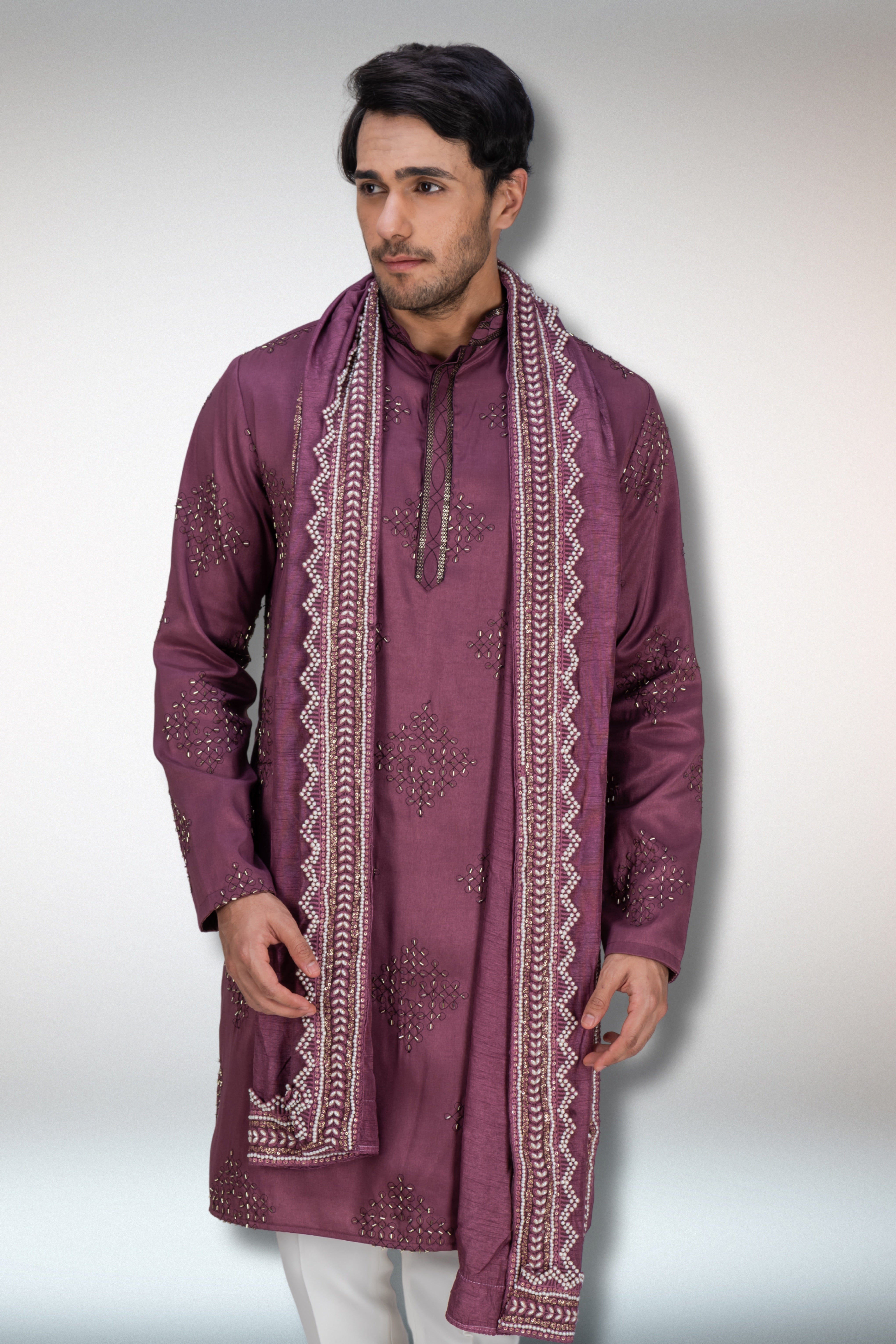 Purple Handworked Kurta and Dupatta Set
