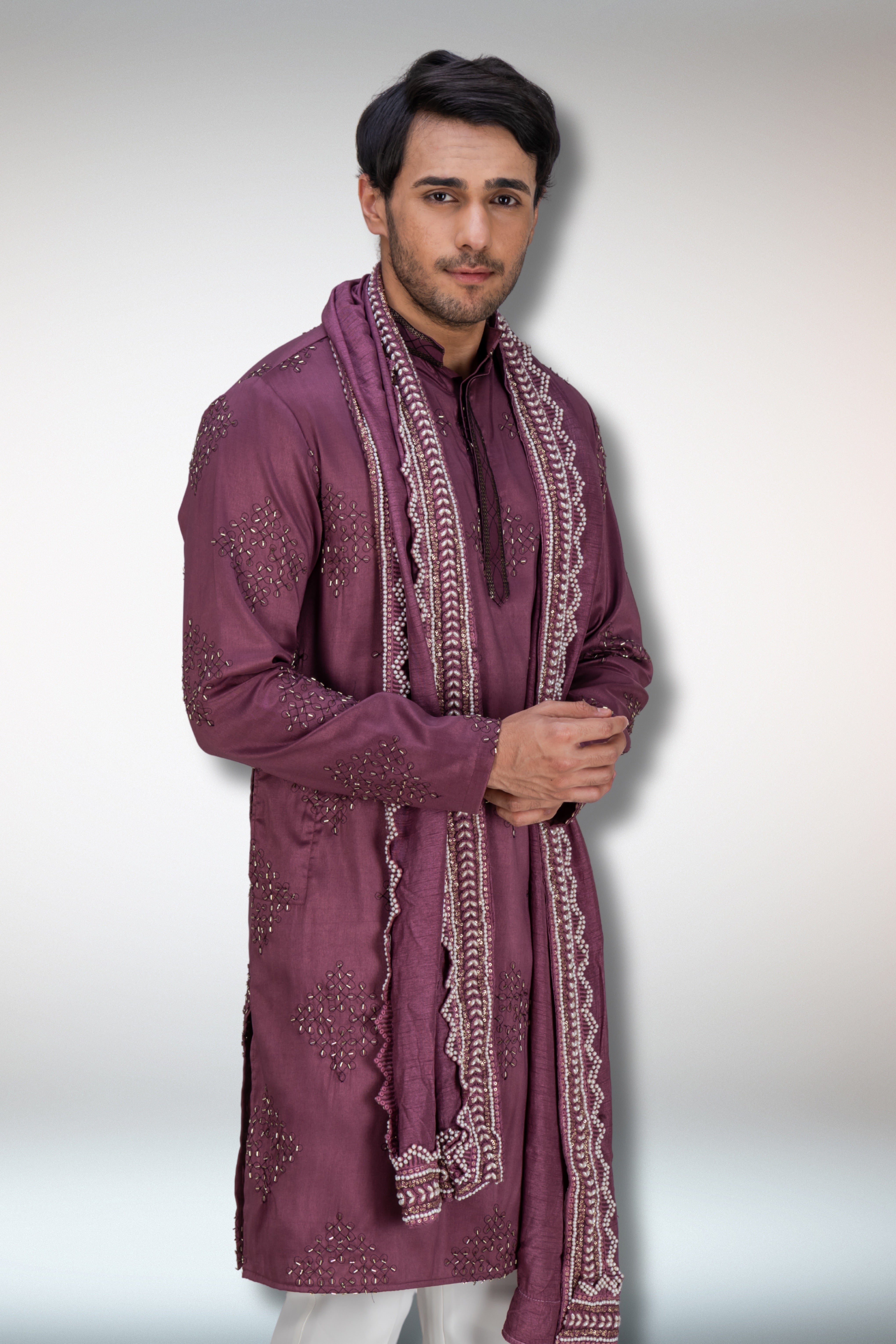 Purple Handworked Kurta and Dupatta Set