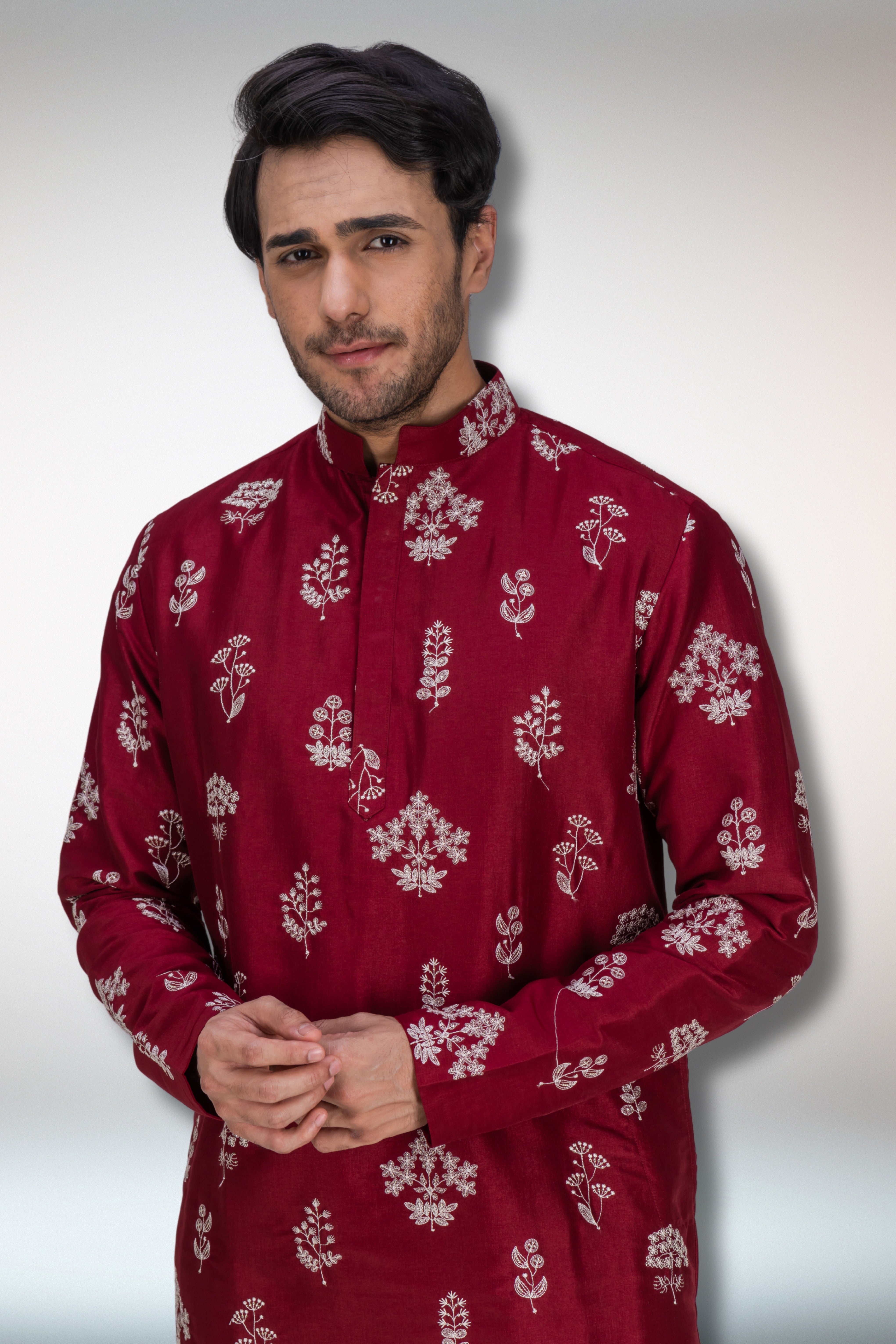 Red Handworked Kurta and Dupatta Set