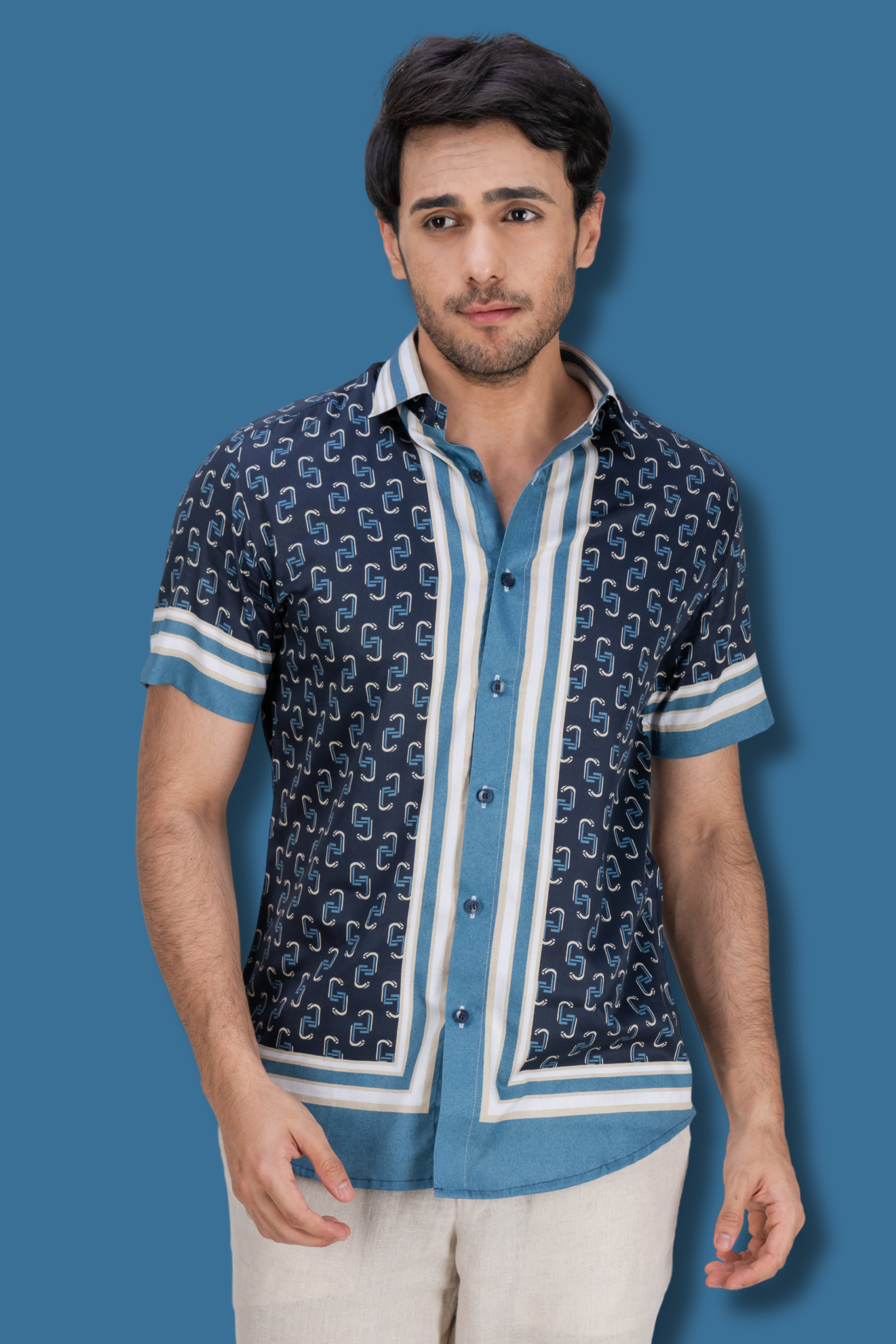Blue Cotton Printed Shirt