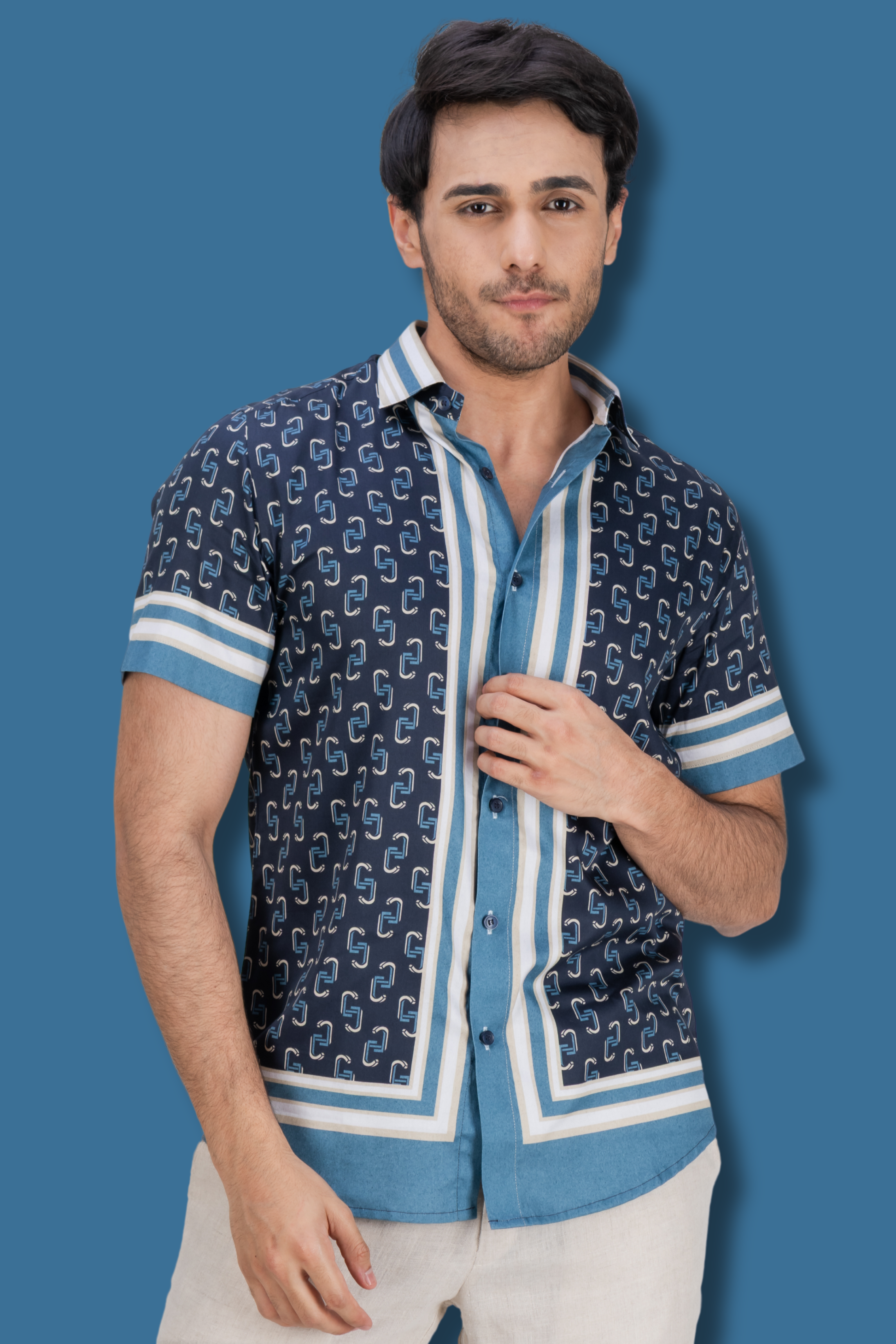 Blue Cotton Printed Shirt