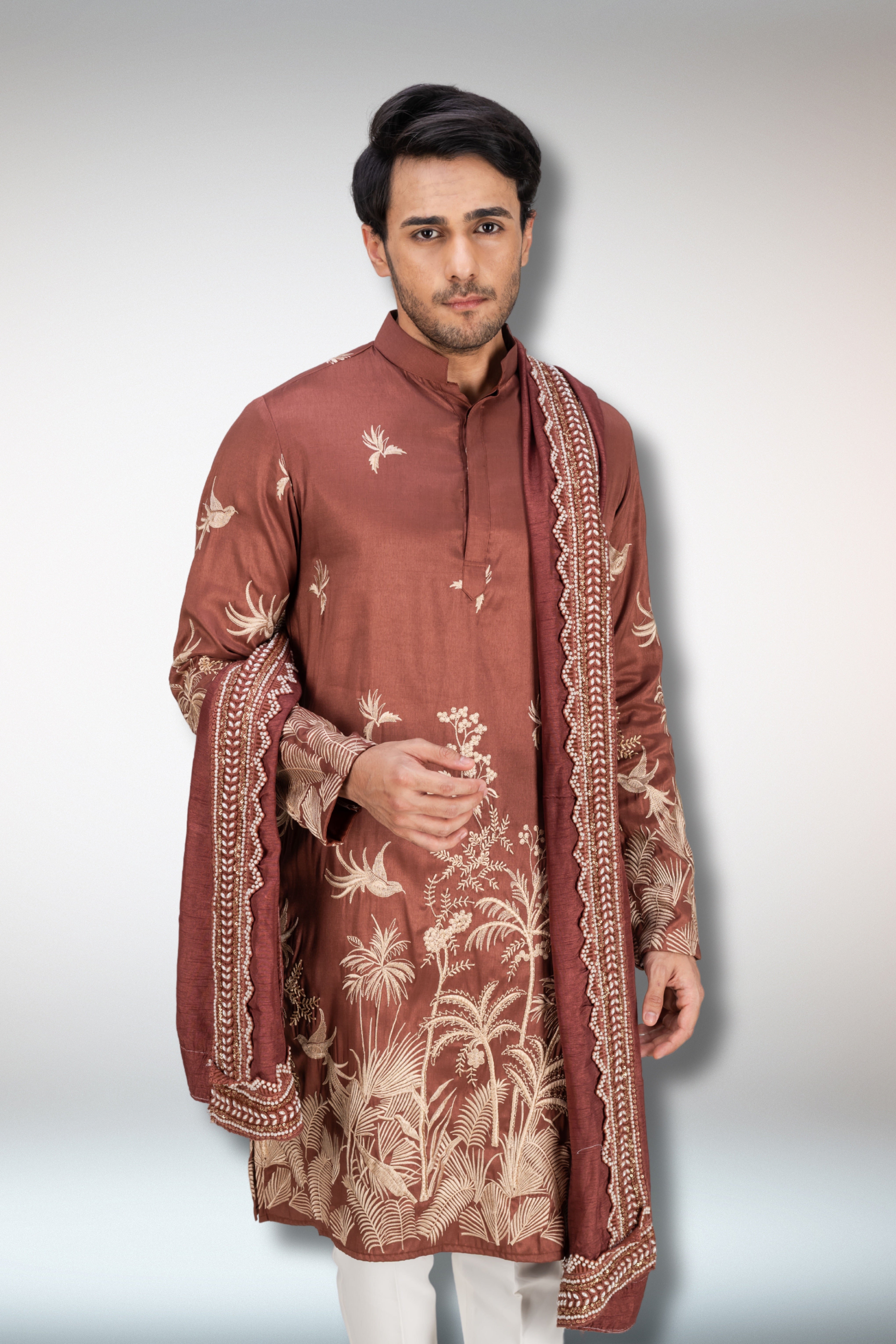 Rust Handworked Kurta and Dupatta Set