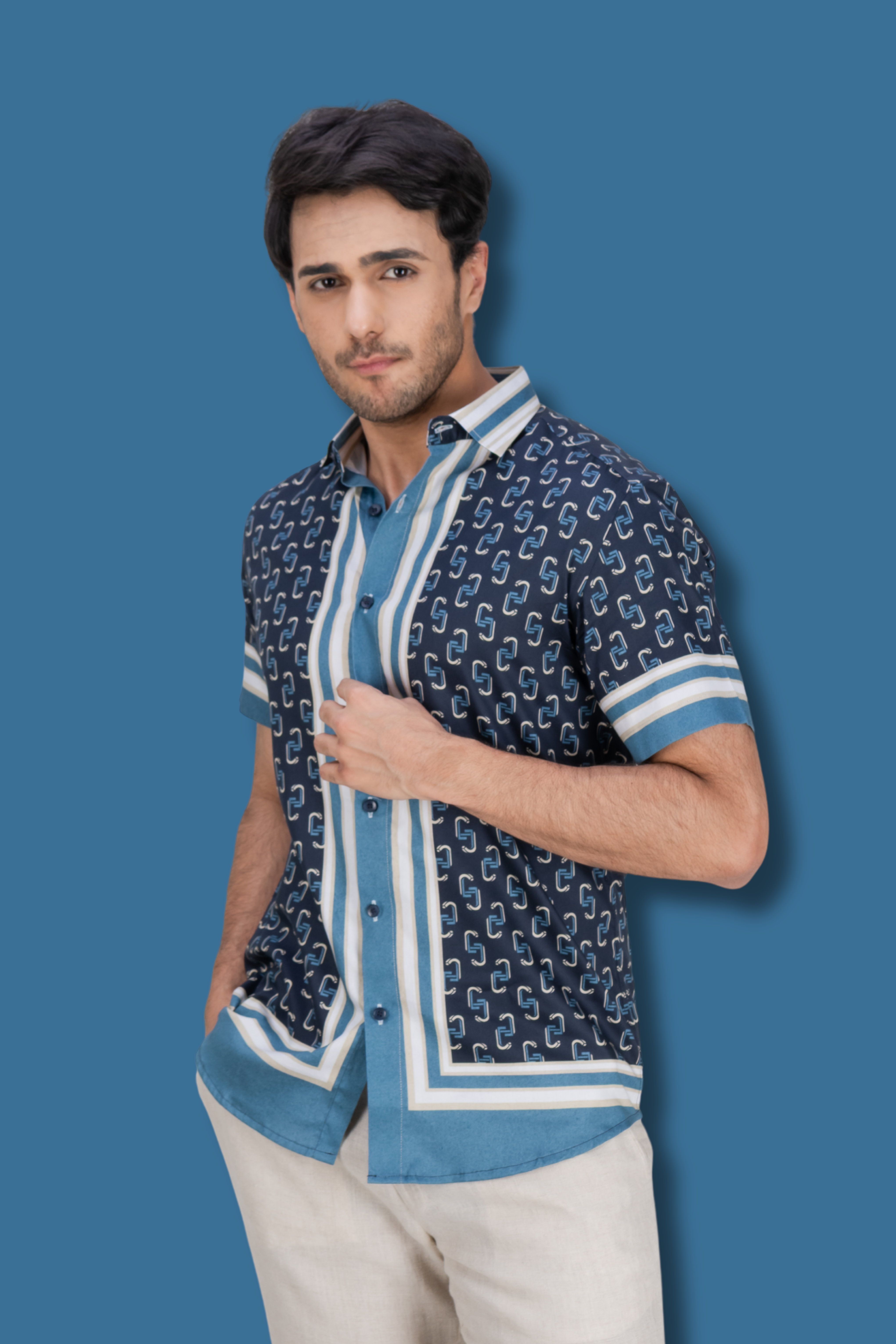 Blue Cotton Printed Shirt