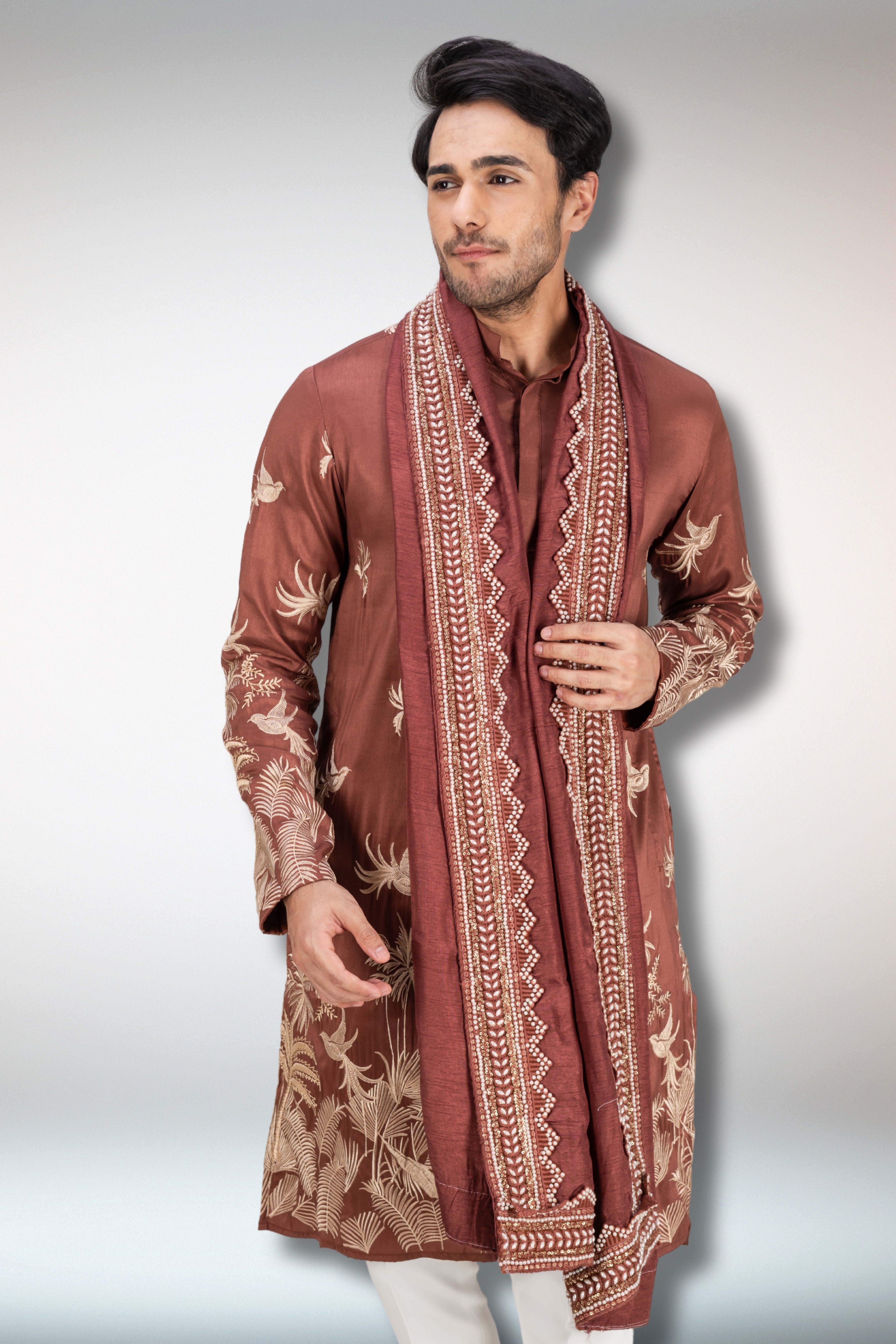 Rust Handworked Kurta and Dupatta Set