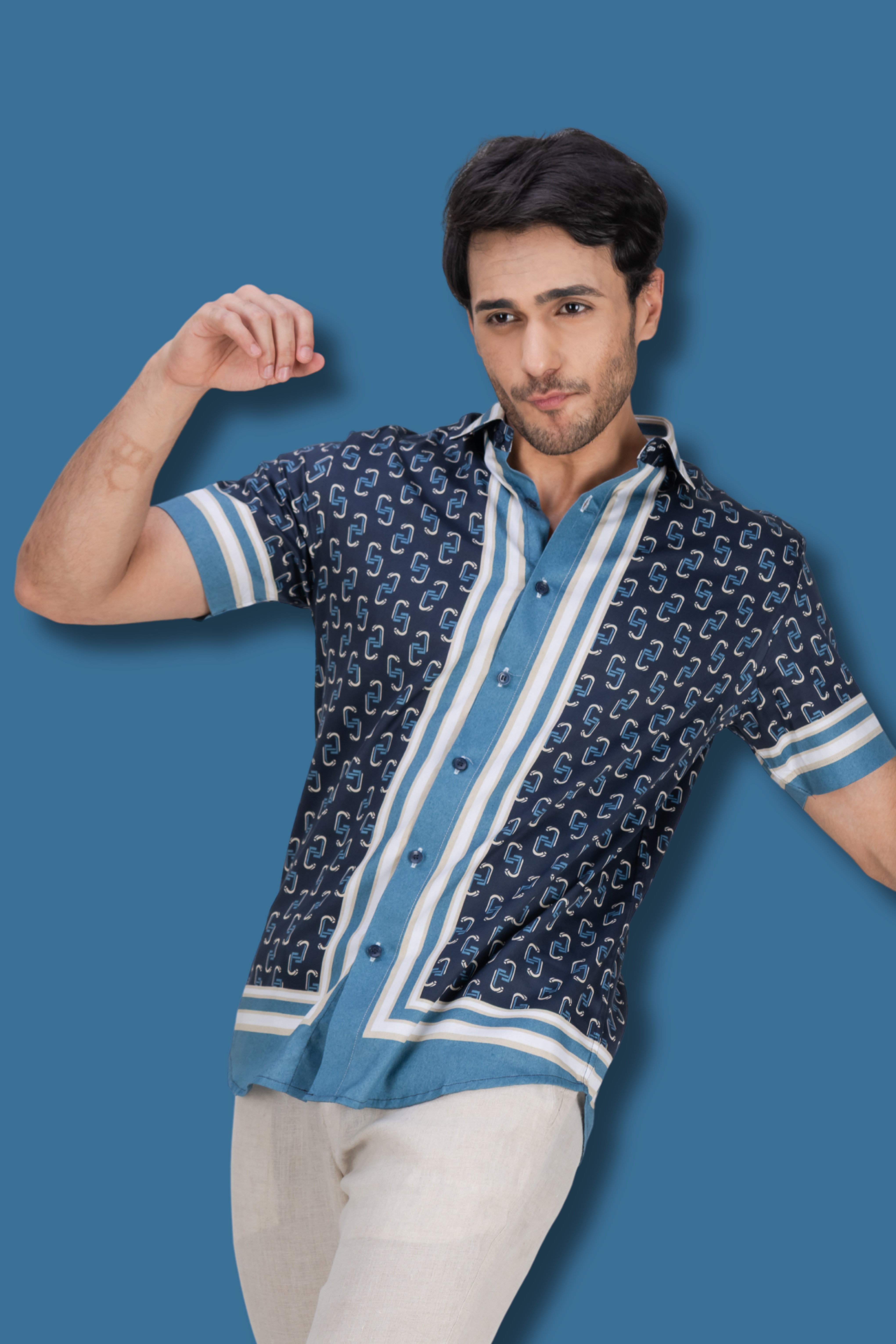Blue Cotton Printed Shirt