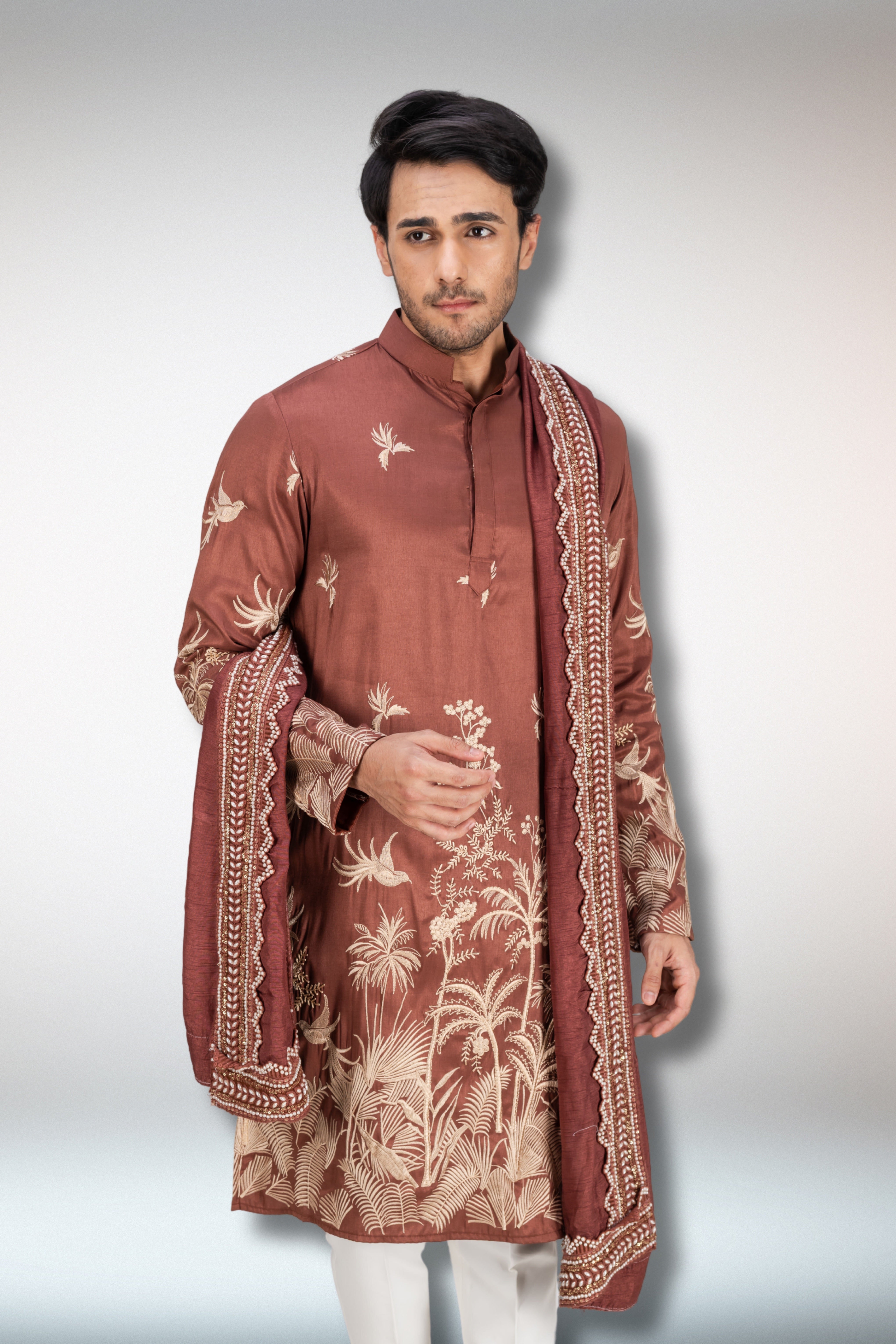 Rust Handworked Kurta and Dupatta Set