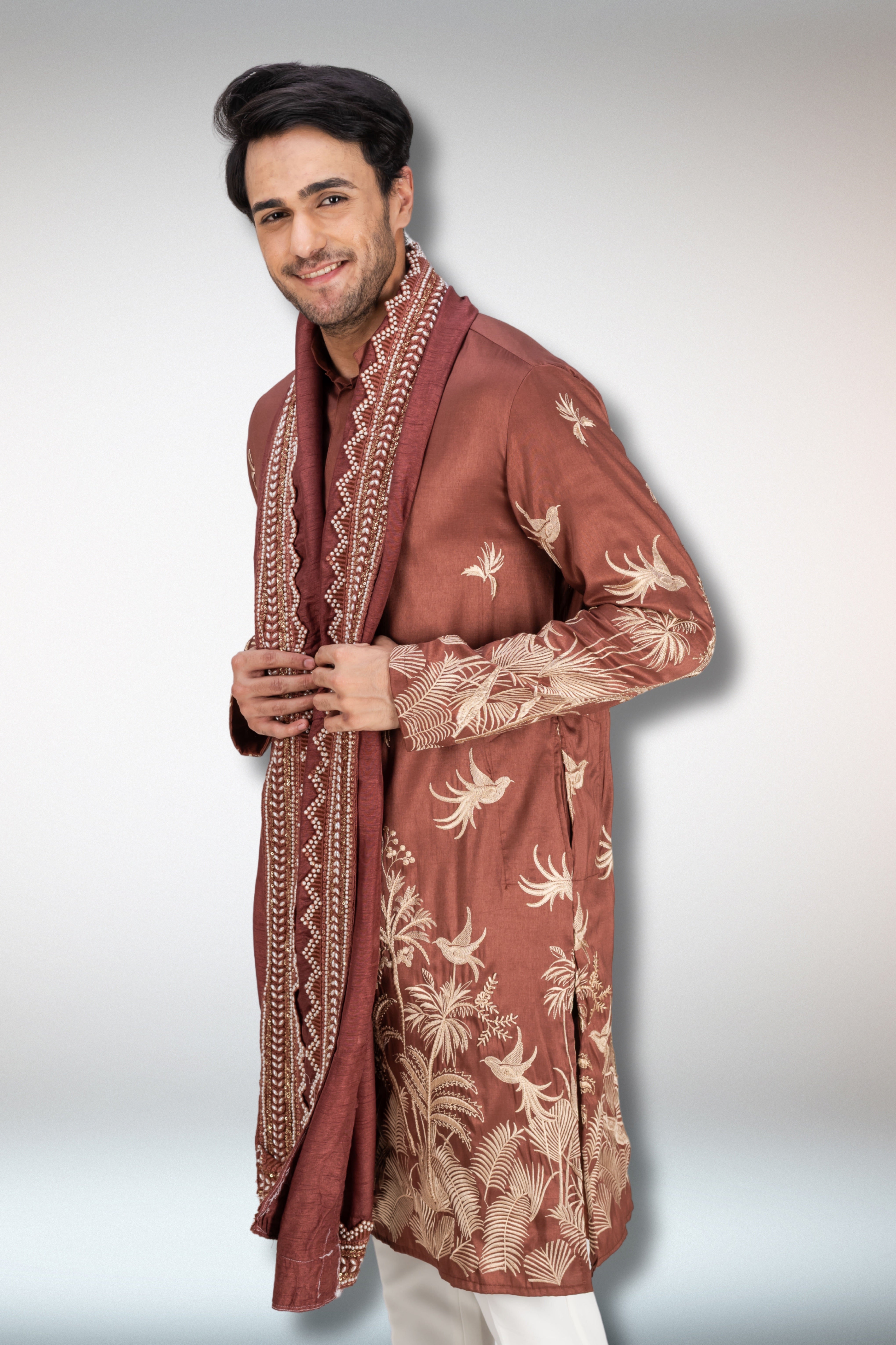 Rust Handworked Kurta and Dupatta Set
