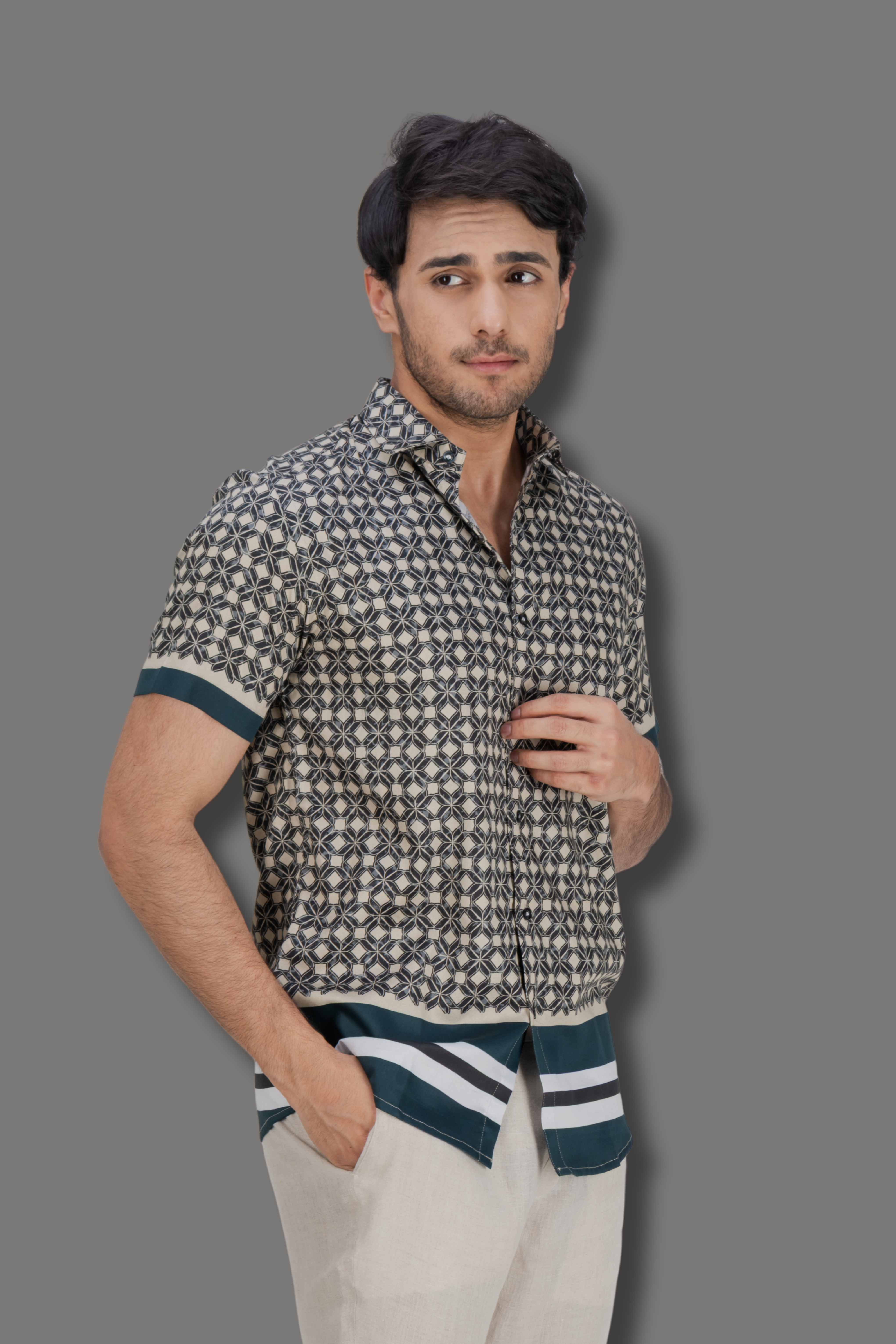 Panel Printed Cotton Shirt