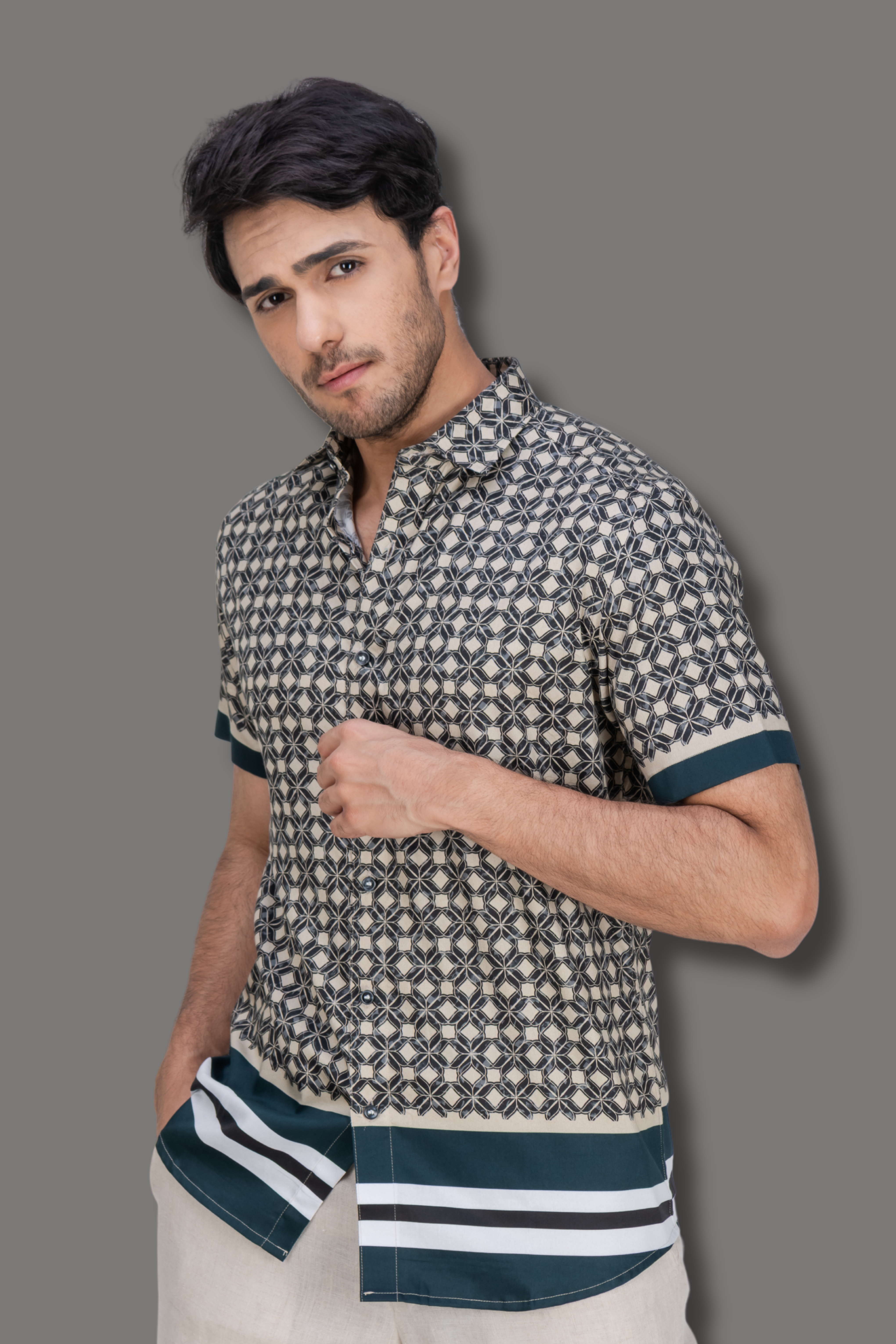 Panel Printed Cotton Shirt