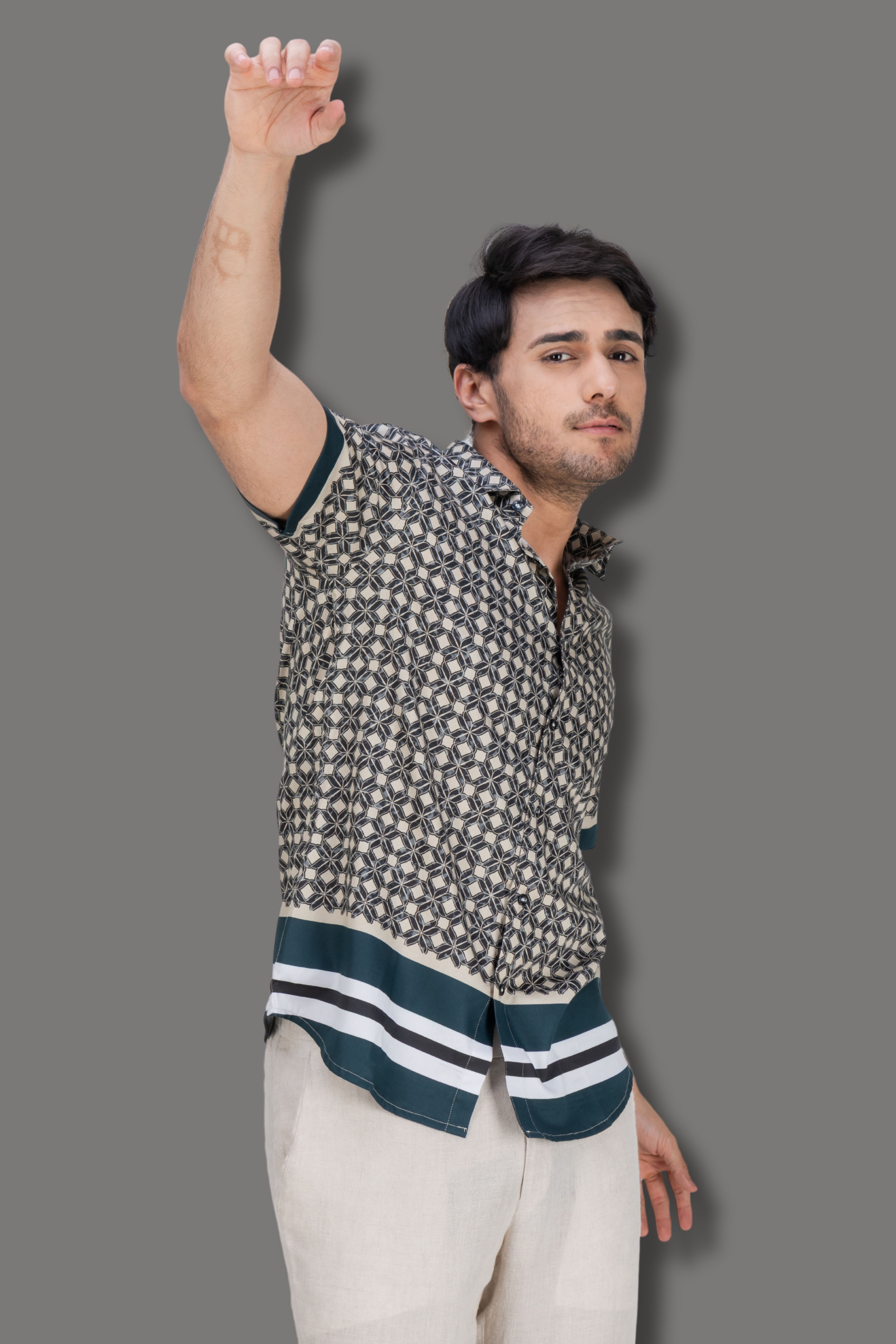 Panel Printed Cotton Shirt