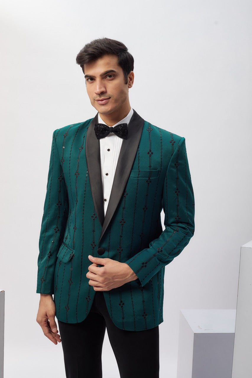 Teal Green Milan Machine Embroidered Tuxedo Set
