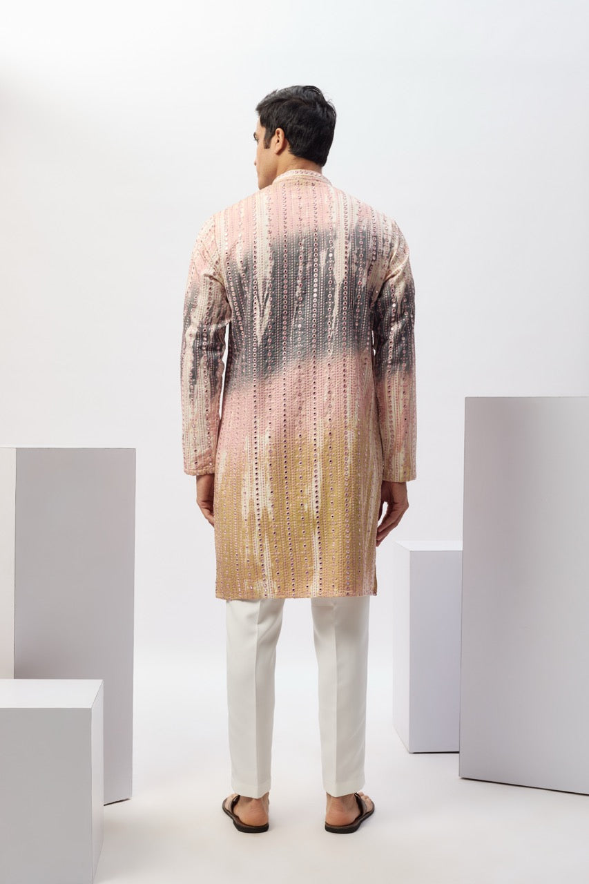 Multi-Colored Lisle Cotton Machine Embroidered Kurta Set