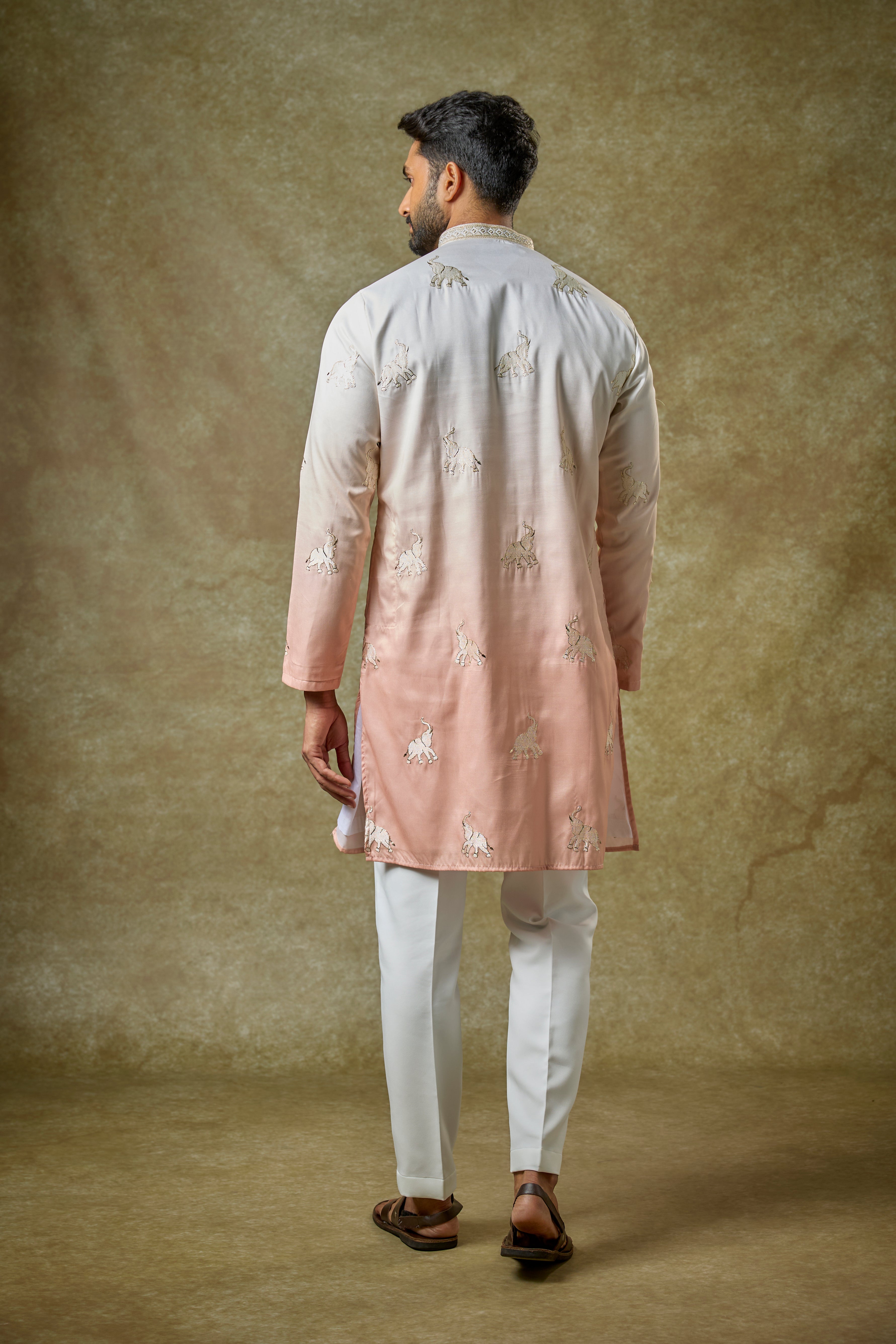 Multi-Colored Ombre Silk Patchwork Kurta Set
