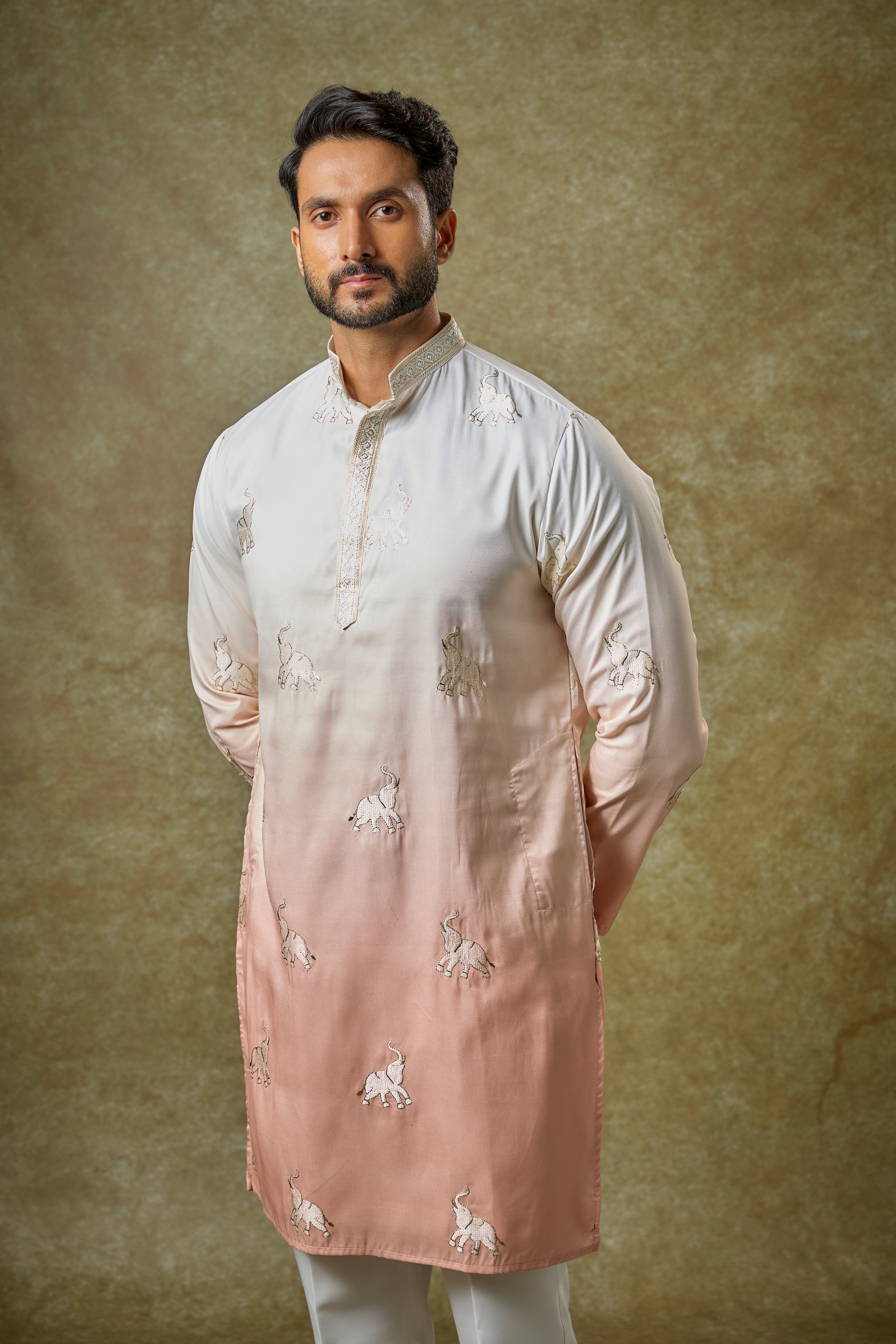 Multi-Colored Ombre Silk Patchwork Kurta Set