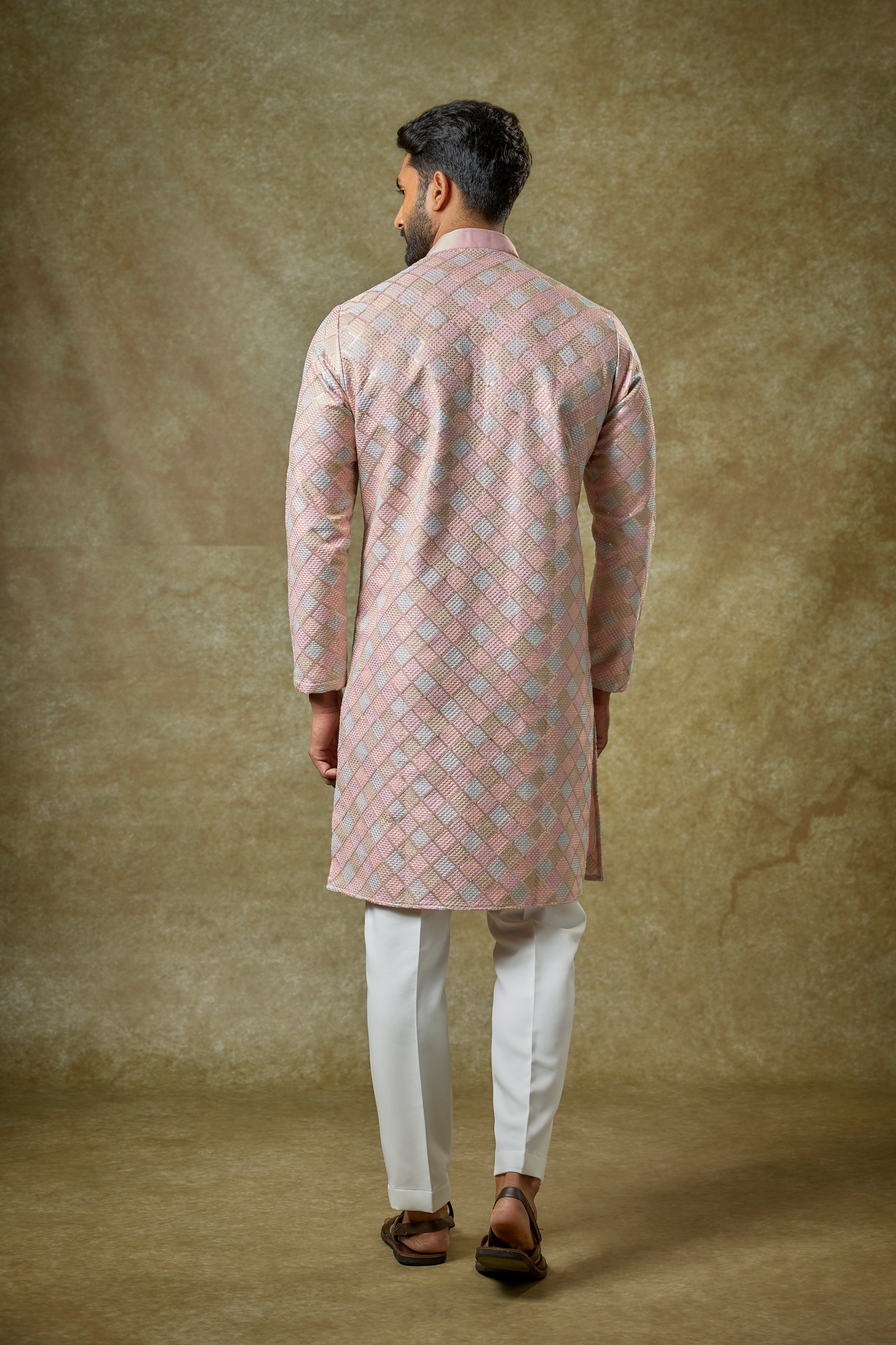Light Pink Malai Cotton Silk Thread Embroidered Kurta Set