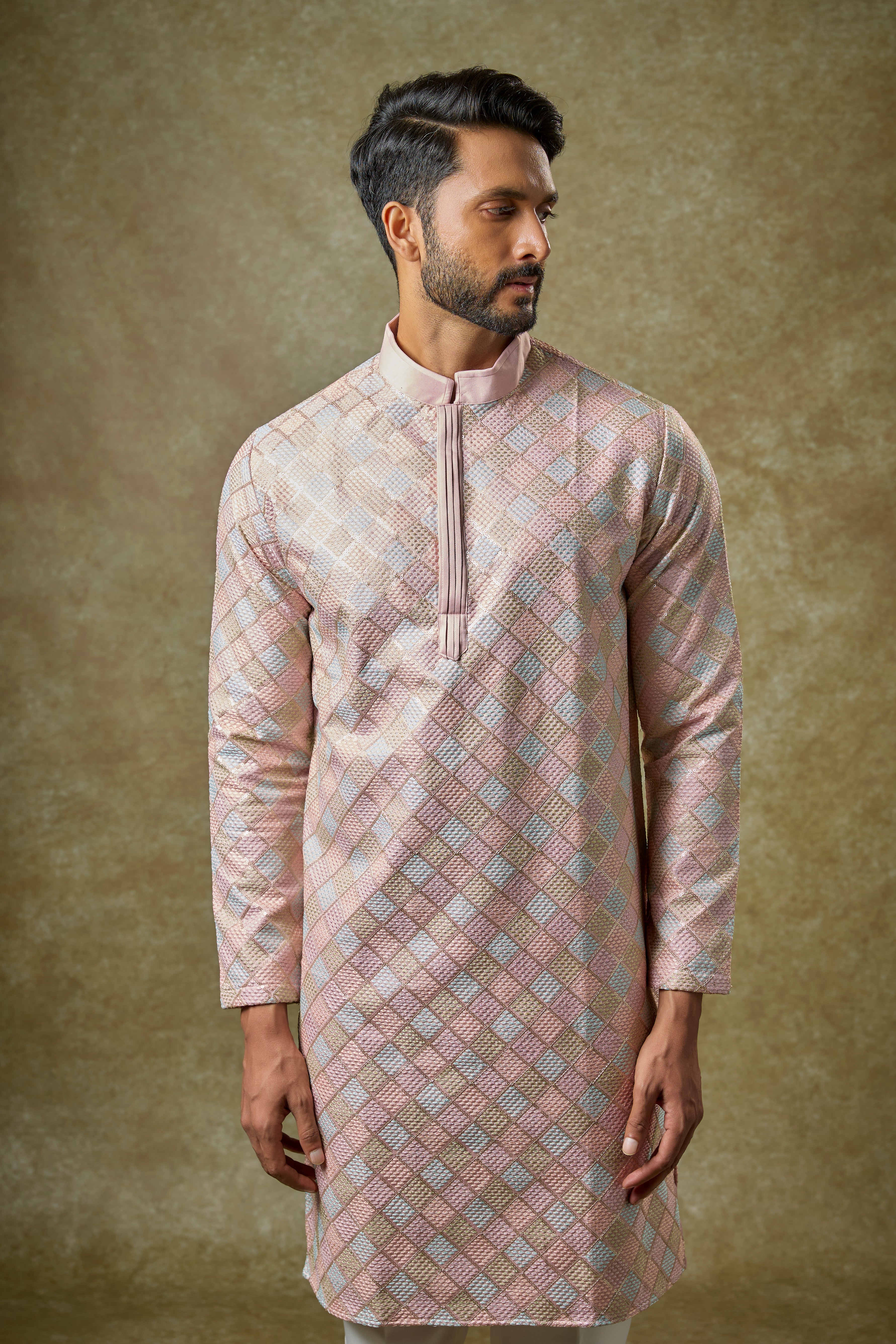 Light Pink Malai Cotton Silk Thread Embroidered Kurta Set