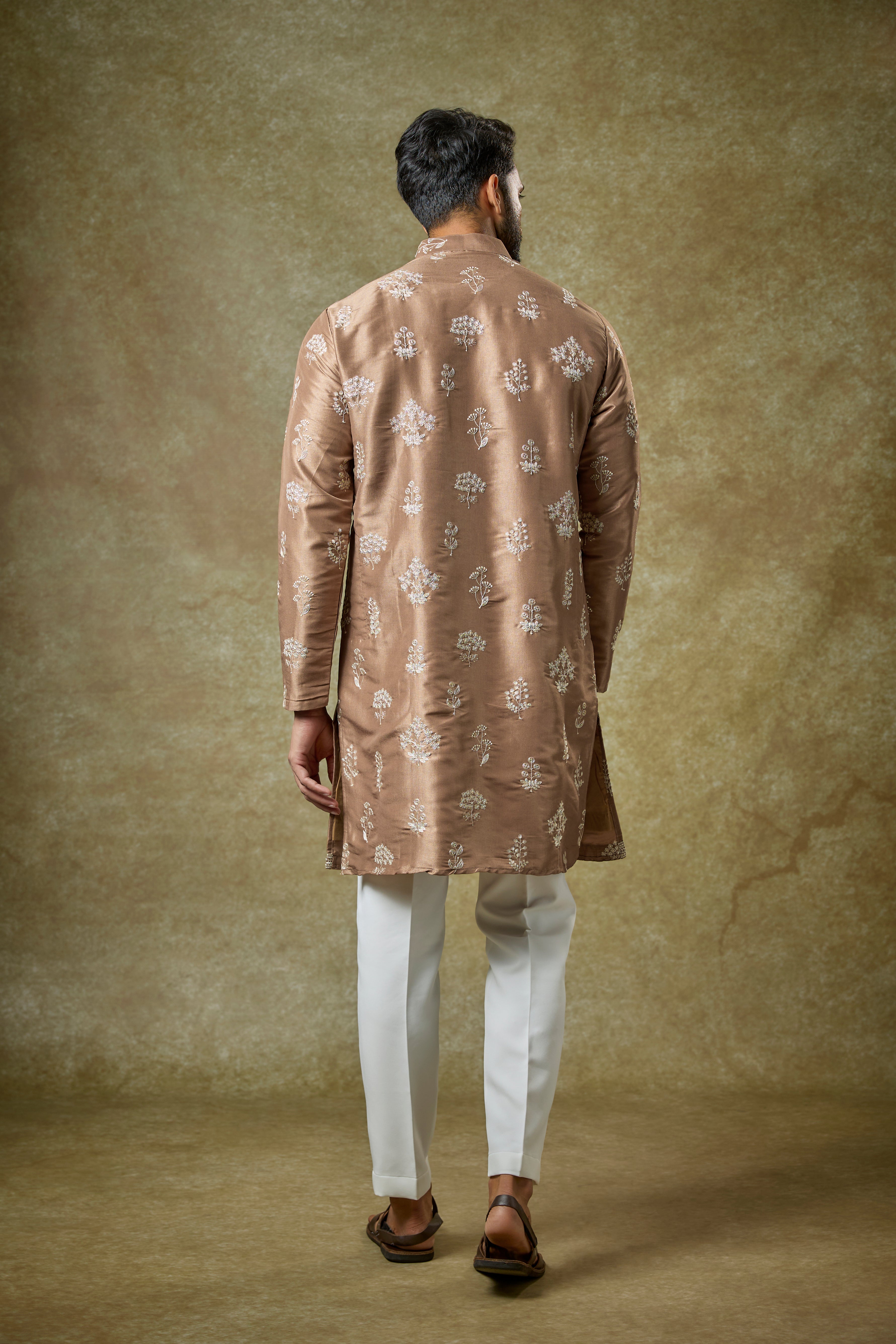 Brown Silk Zari Embroidered Kurta Set