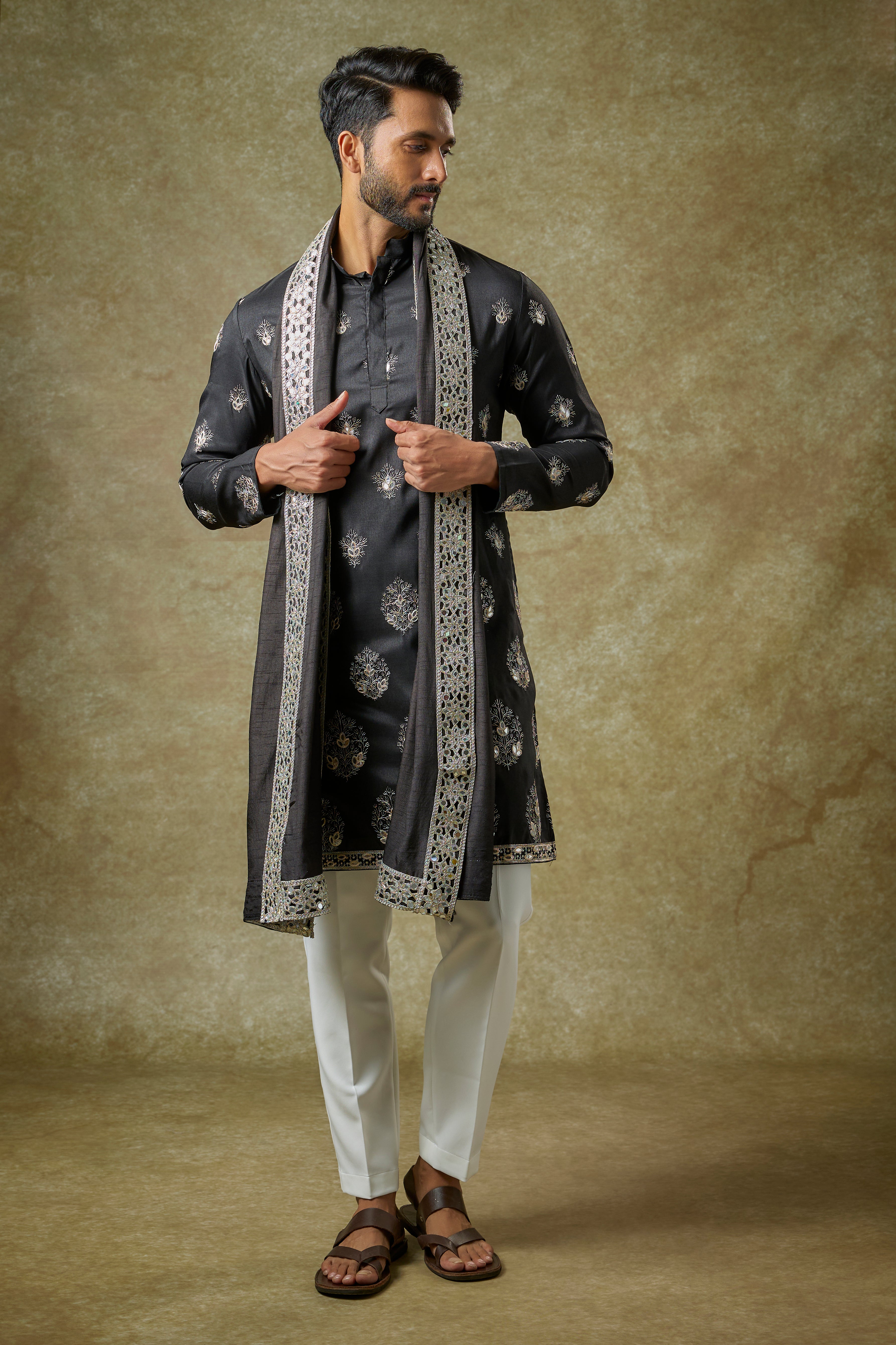 Black Silk Mirror Work Kurta Set