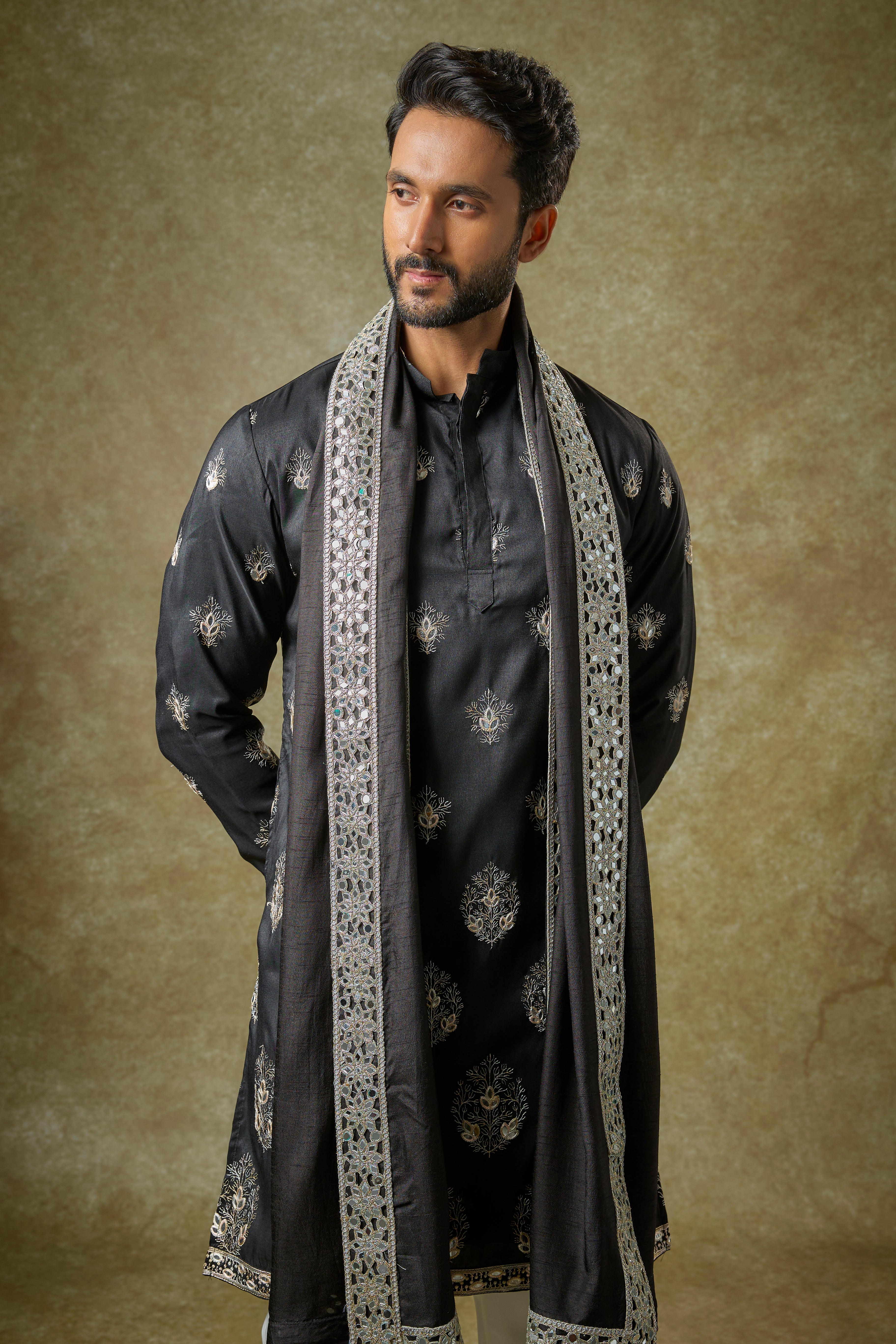 Black Silk Mirror Work Kurta Set