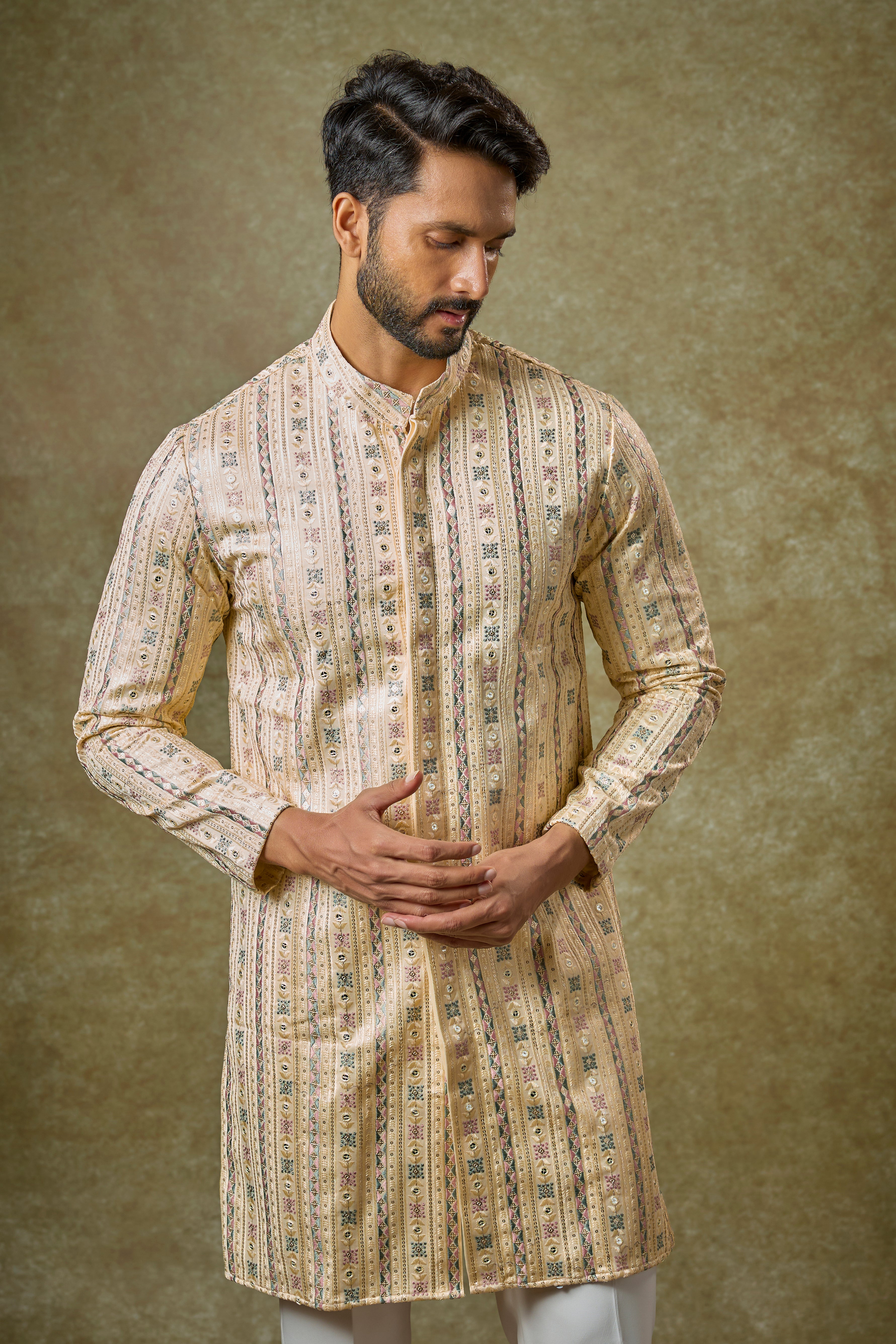 Yellow Malai Cotton Silk Mirror Embroidered Kurta Set