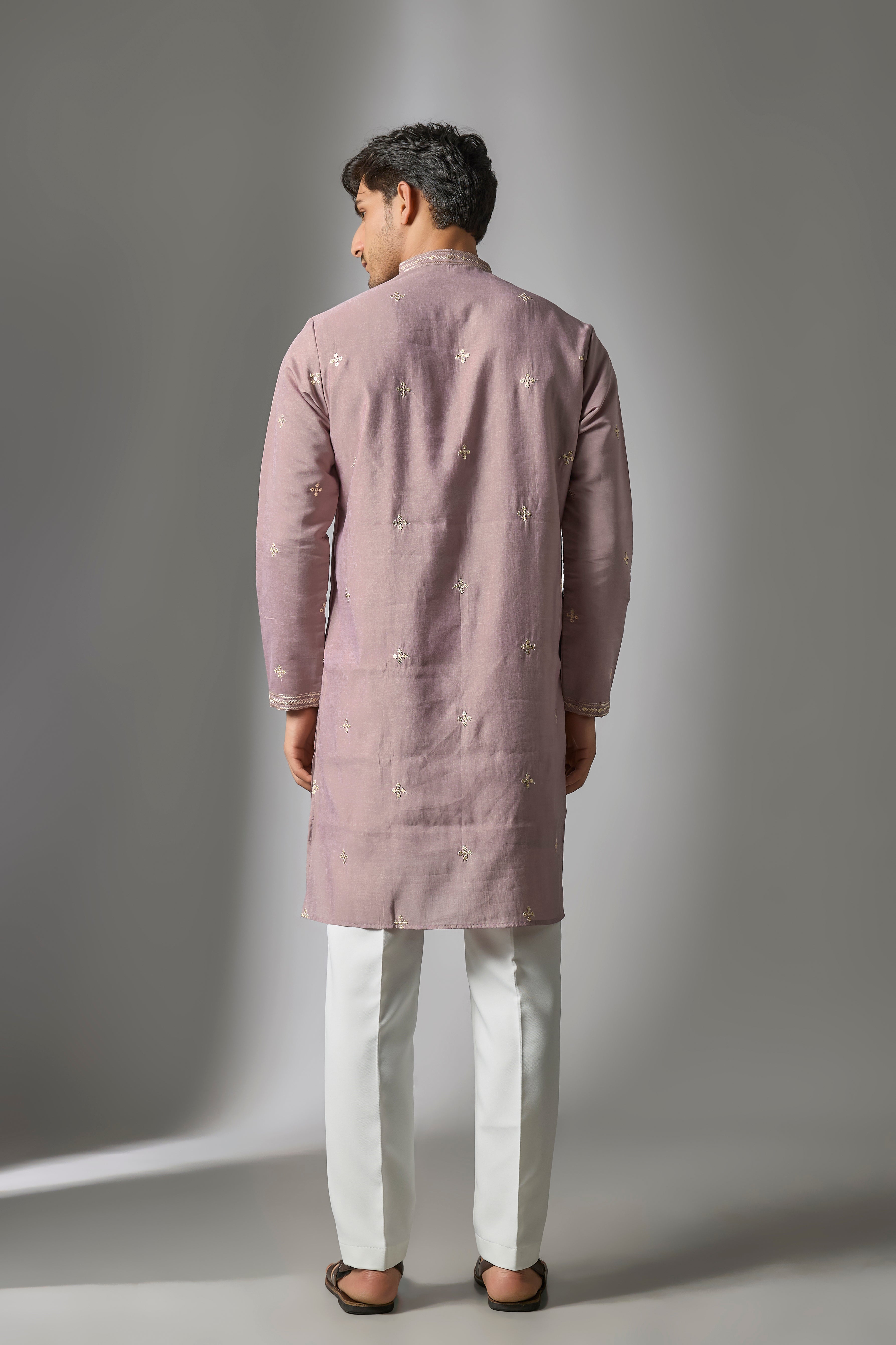 Lavender Cotton Silk Sequins Embroidered Kurta Set