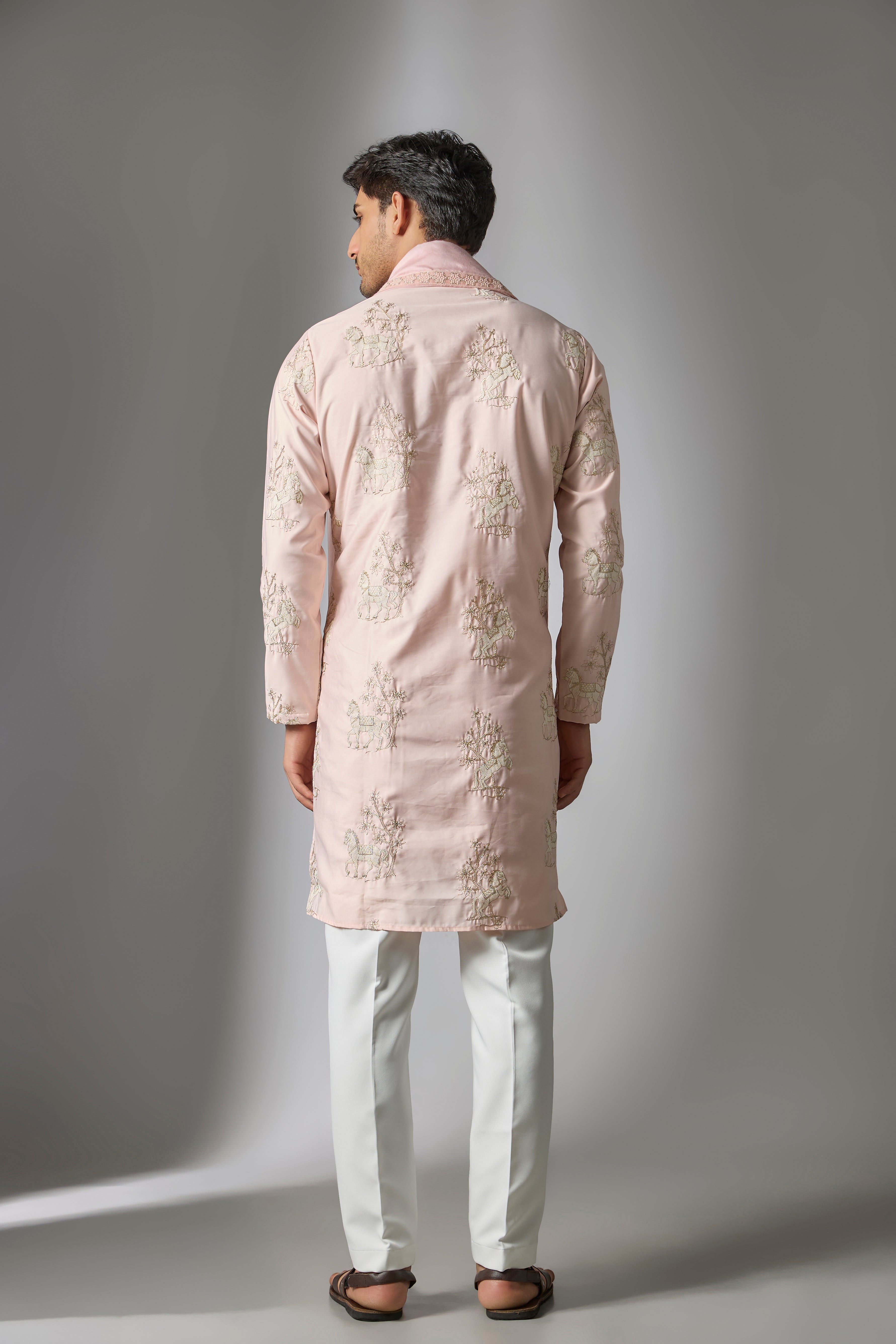 Light Pink Cotton Silk Zari Embroidered Kurta Set