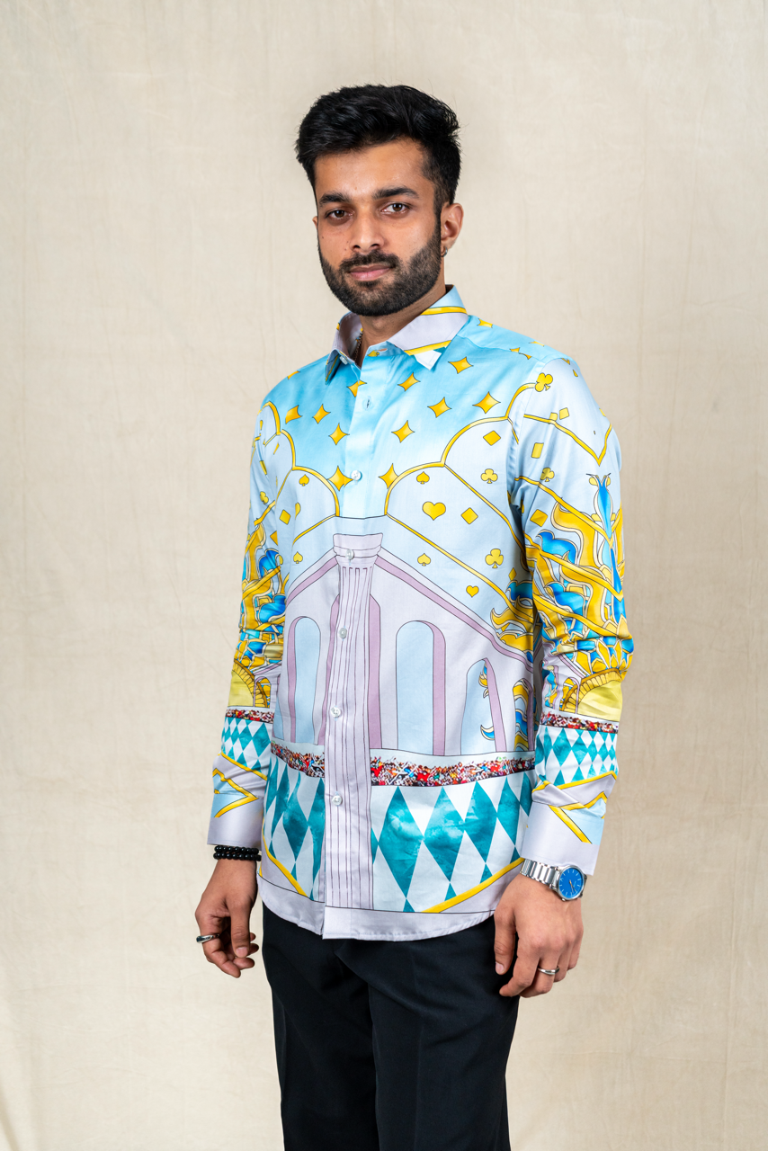 Azure Palace Printed Silk Shirt
