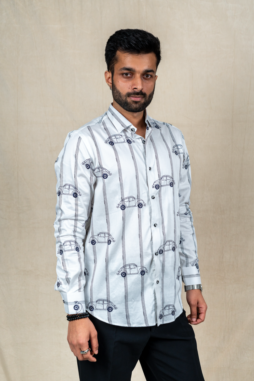 Retro Drive Printed Cotton Satin Shirt