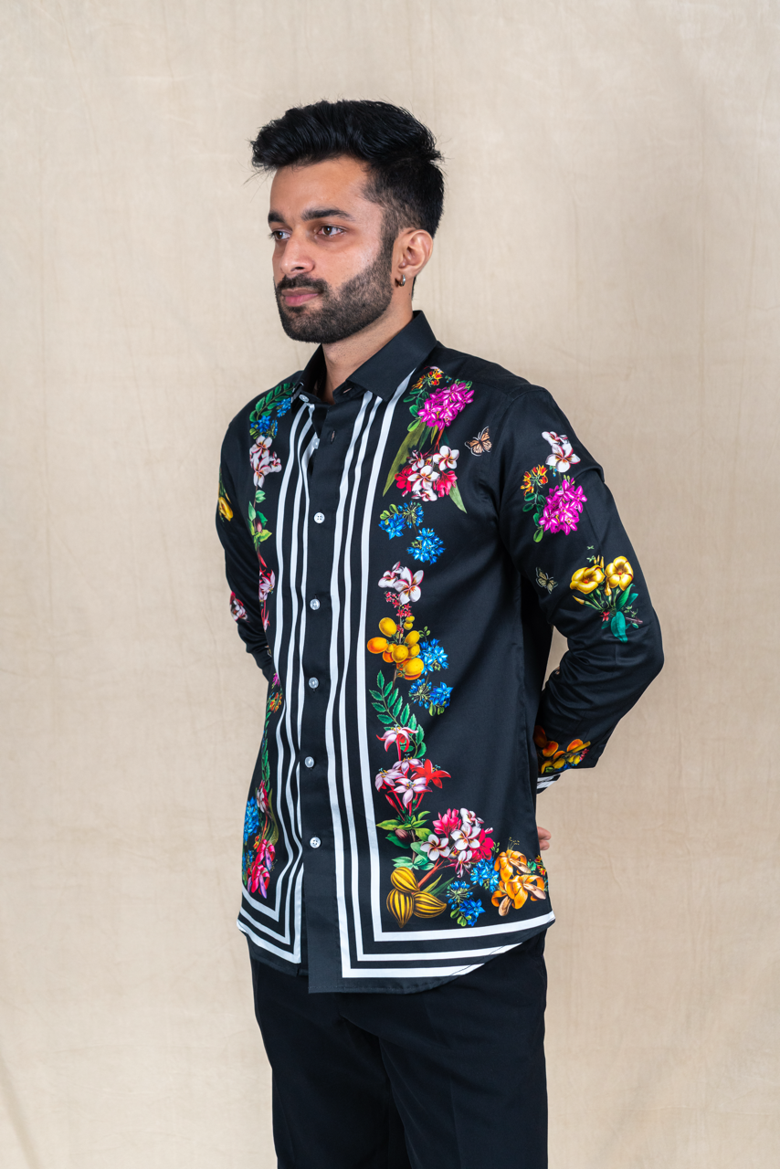 Noir Garden Printed Satin Shirt