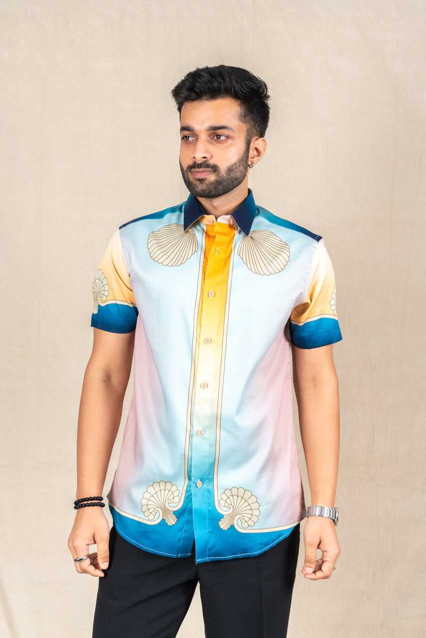 Sunset Shell Printed Satin Shirt