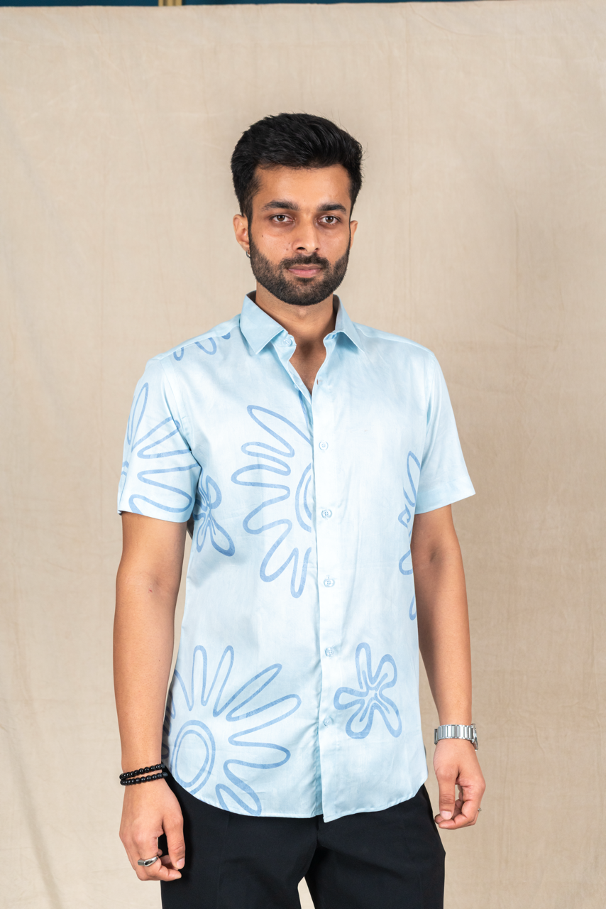 Azure Bloom Printed Short-Sleeve Shirt