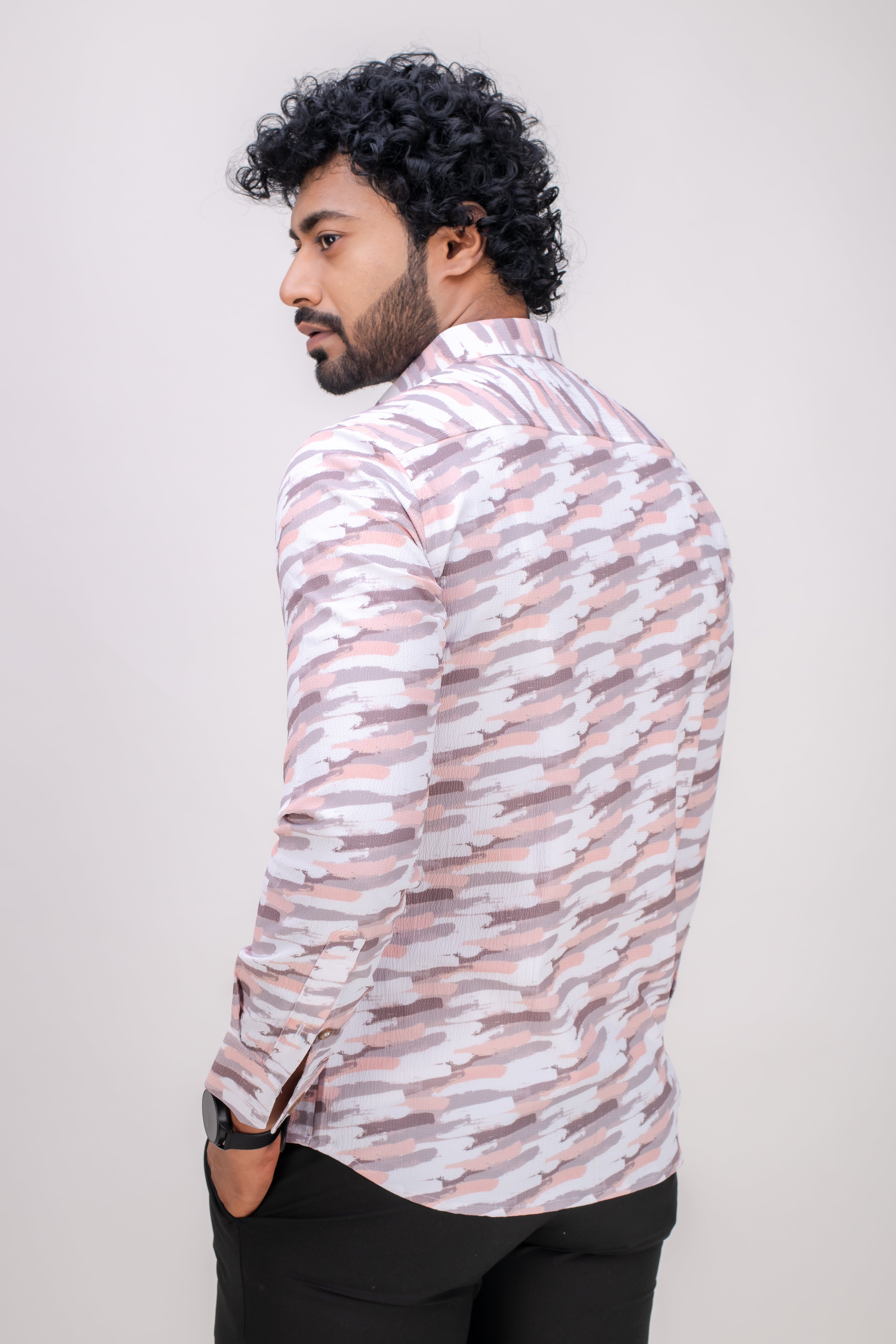 PEACH STRETCH ABSTRACT PRINT SHIRT