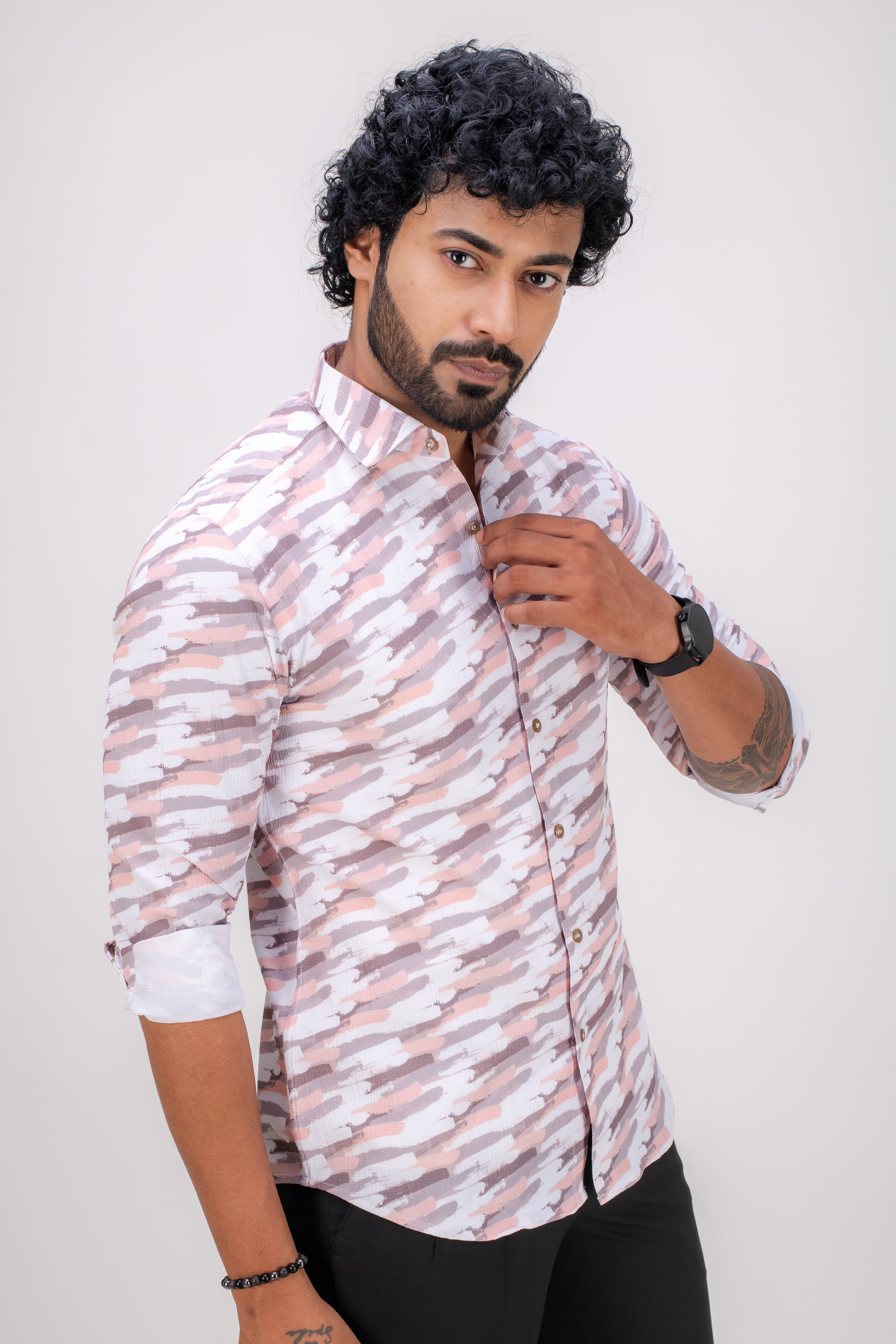 PEACH STRETCH ABSTRACT PRINT SHIRT