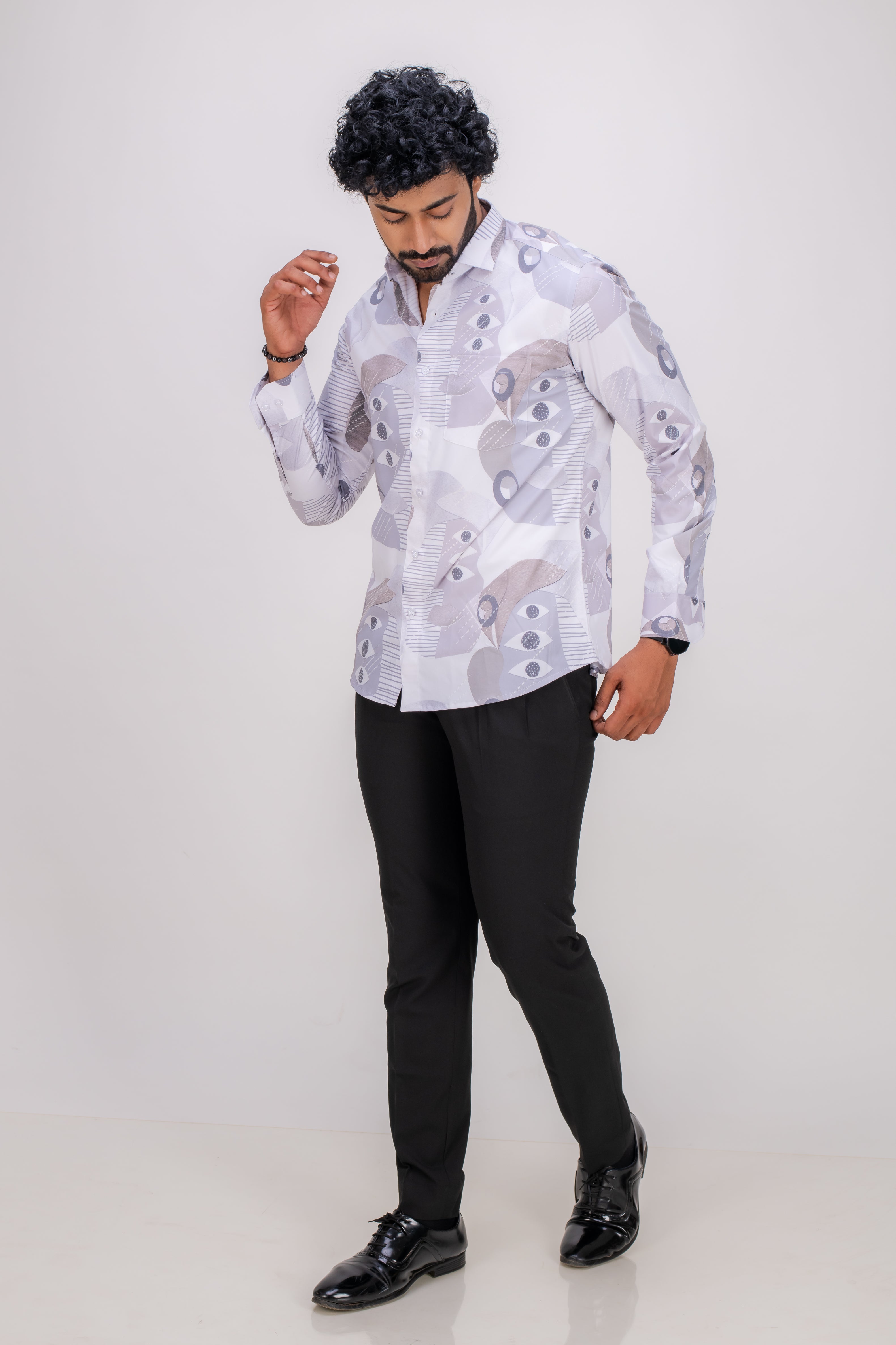 WHITE COTTON ABSTRACT PRINT SHIRT