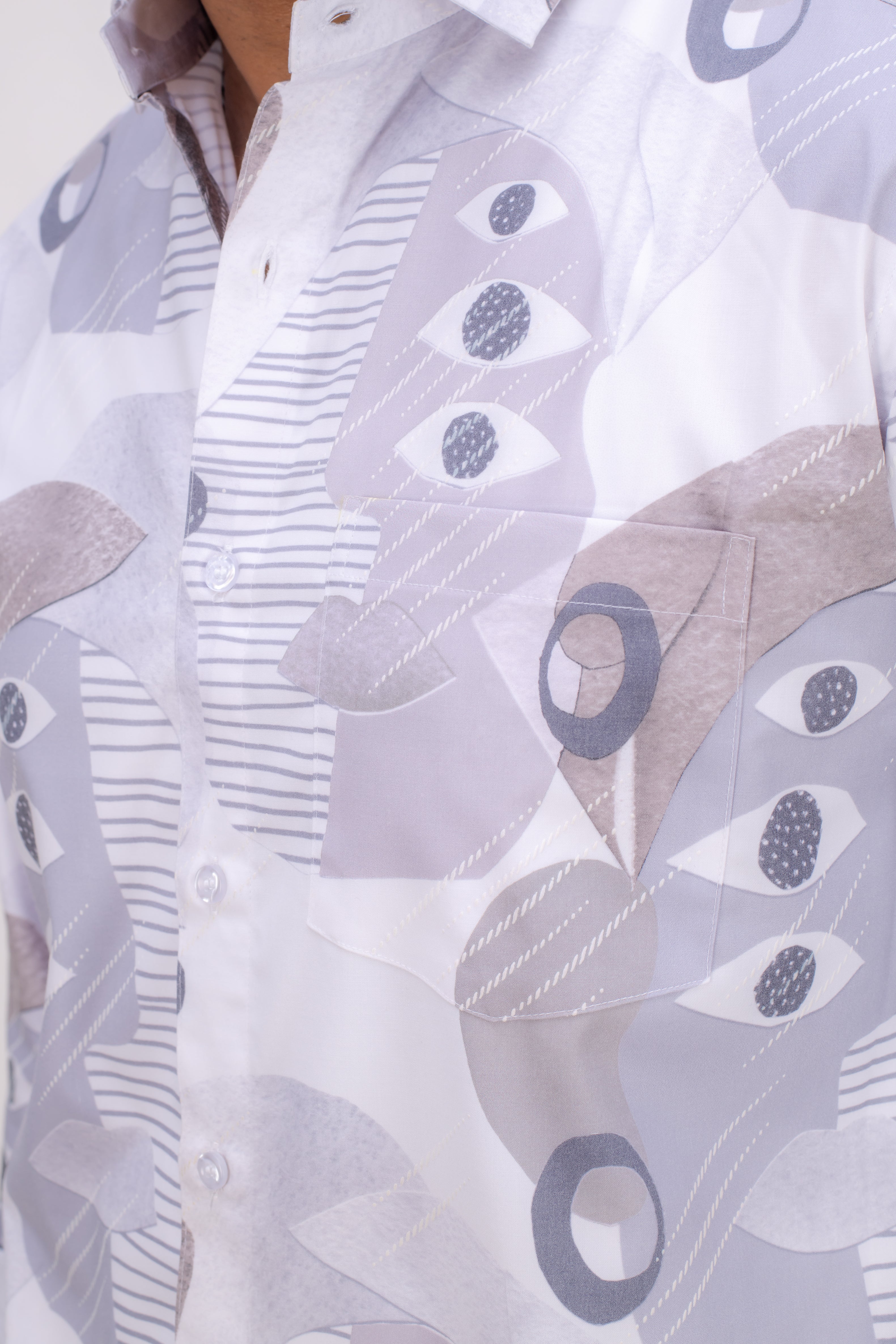WHITE COTTON ABSTRACT PRINT SHIRT
