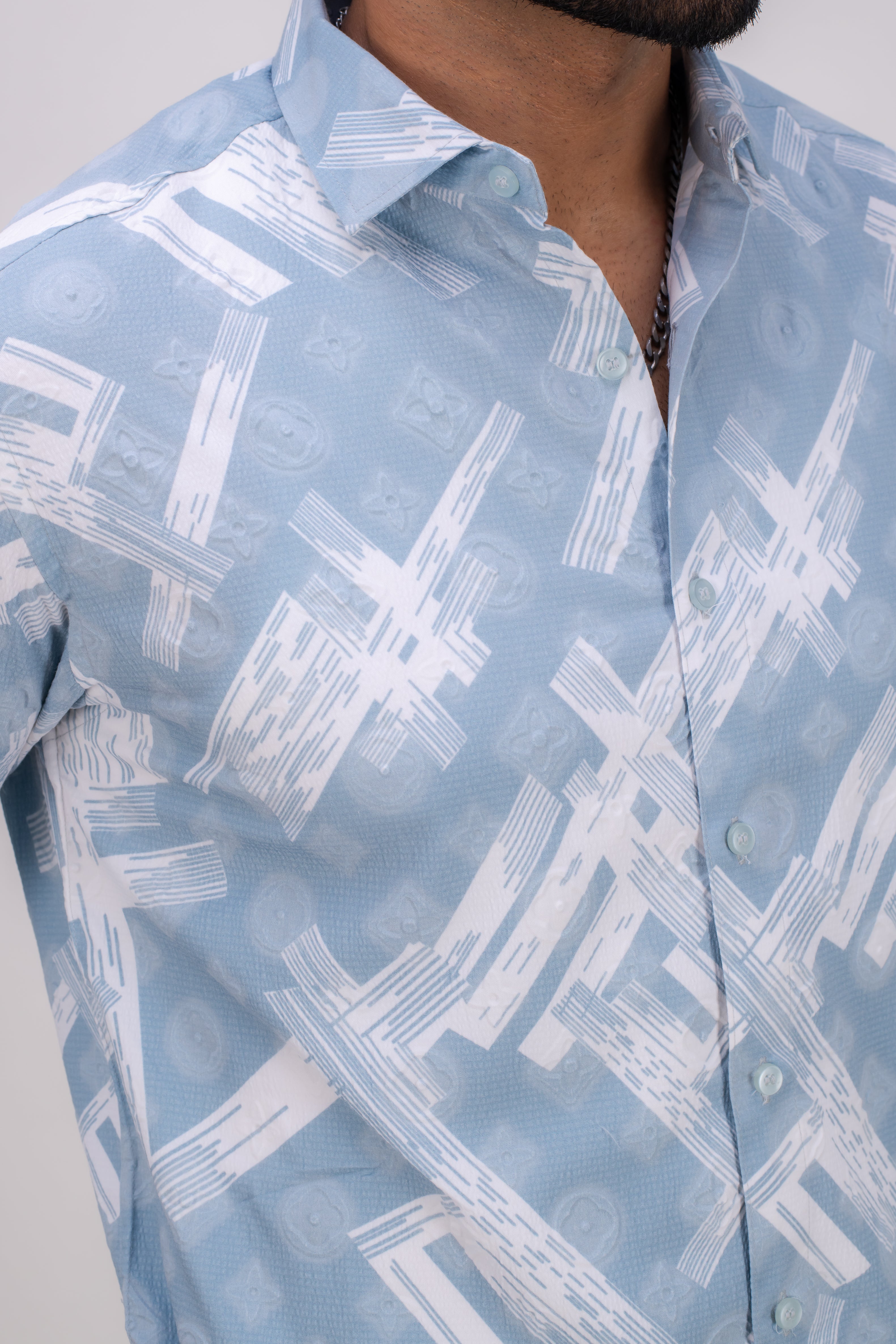 BLUE STRETCH ABSTRACT PRINT SHIRT