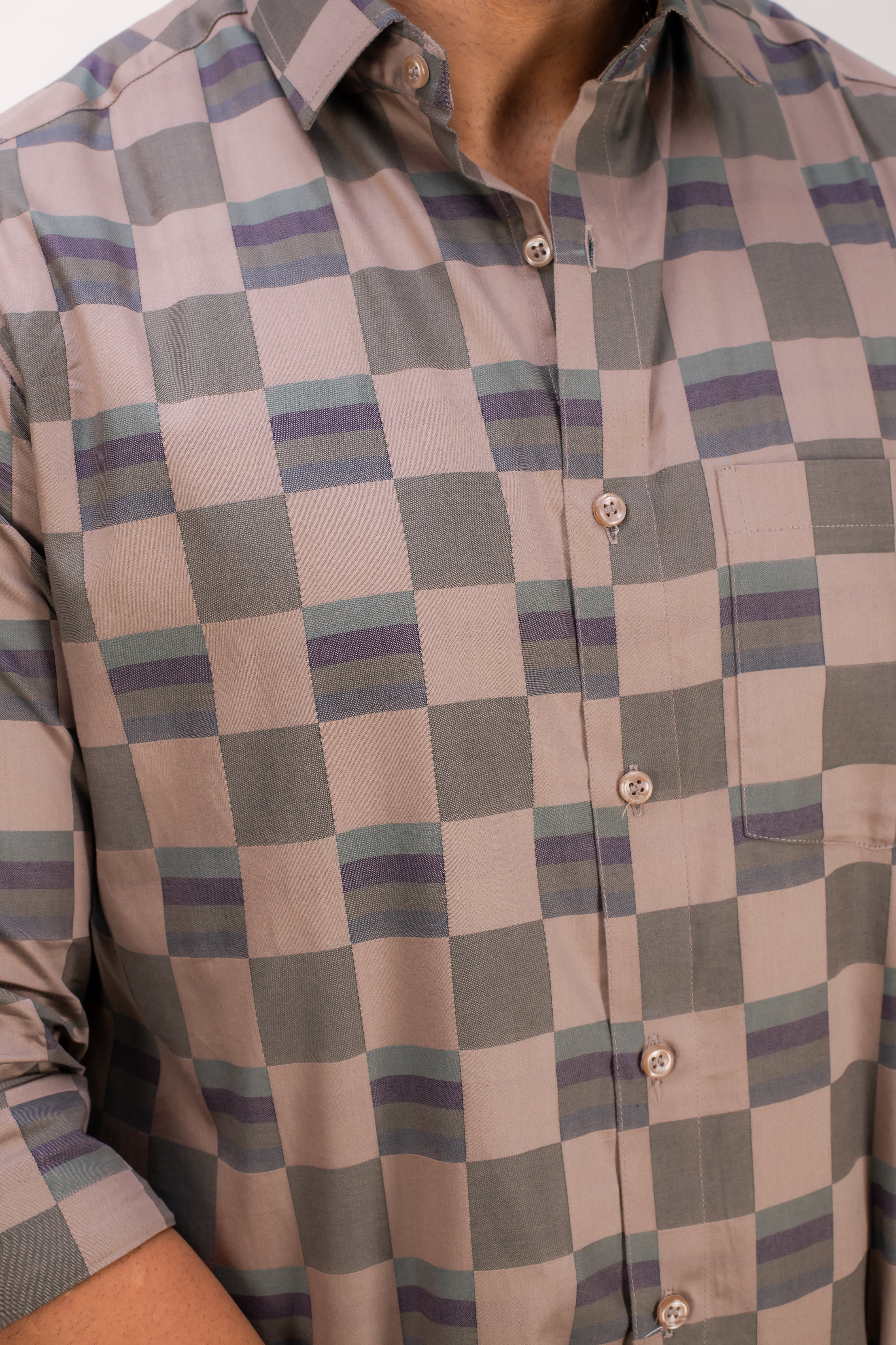 BROWN POPLIN CHECKS SHIRT