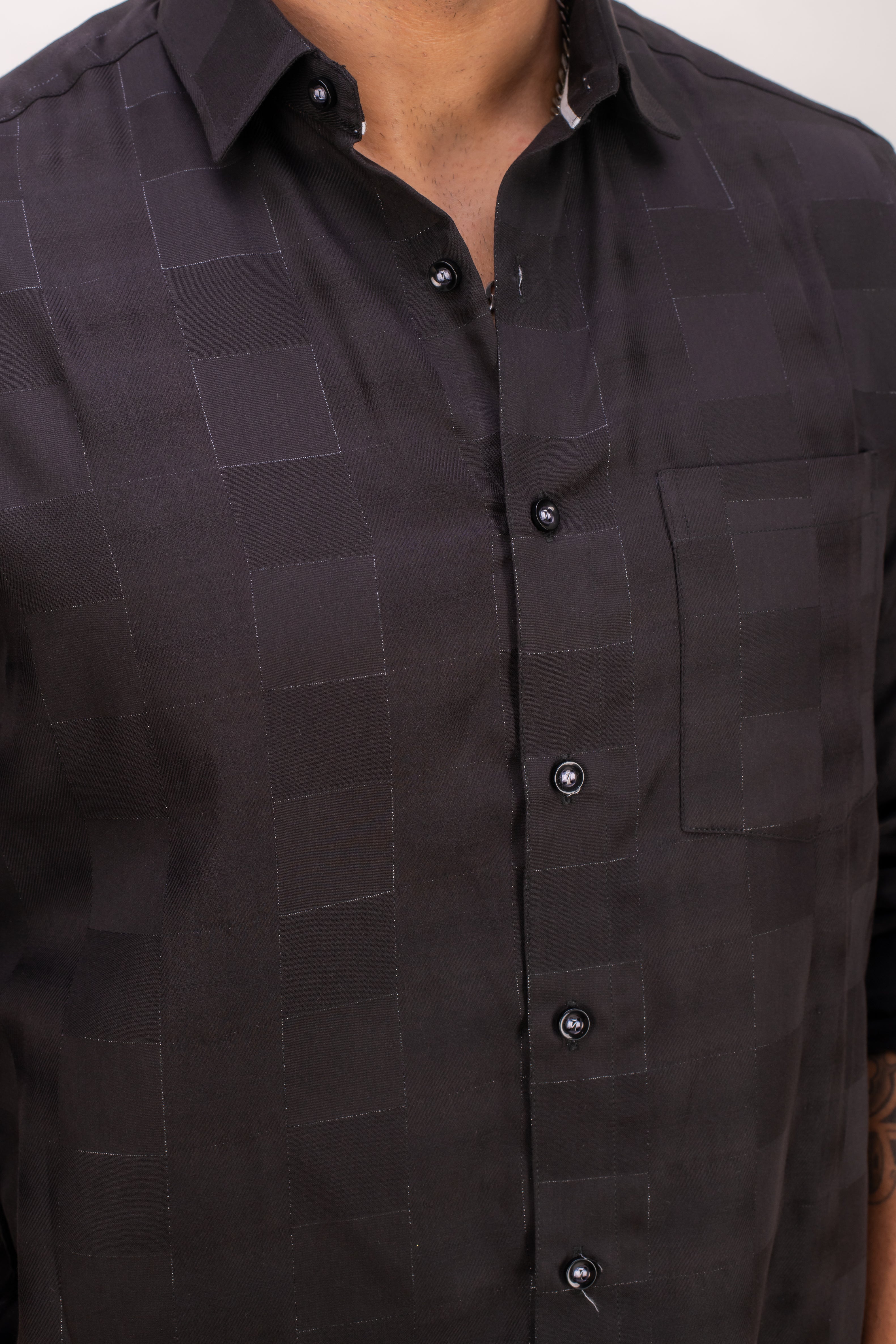 BLACK ZARI COTTON CHECKS SHIRT