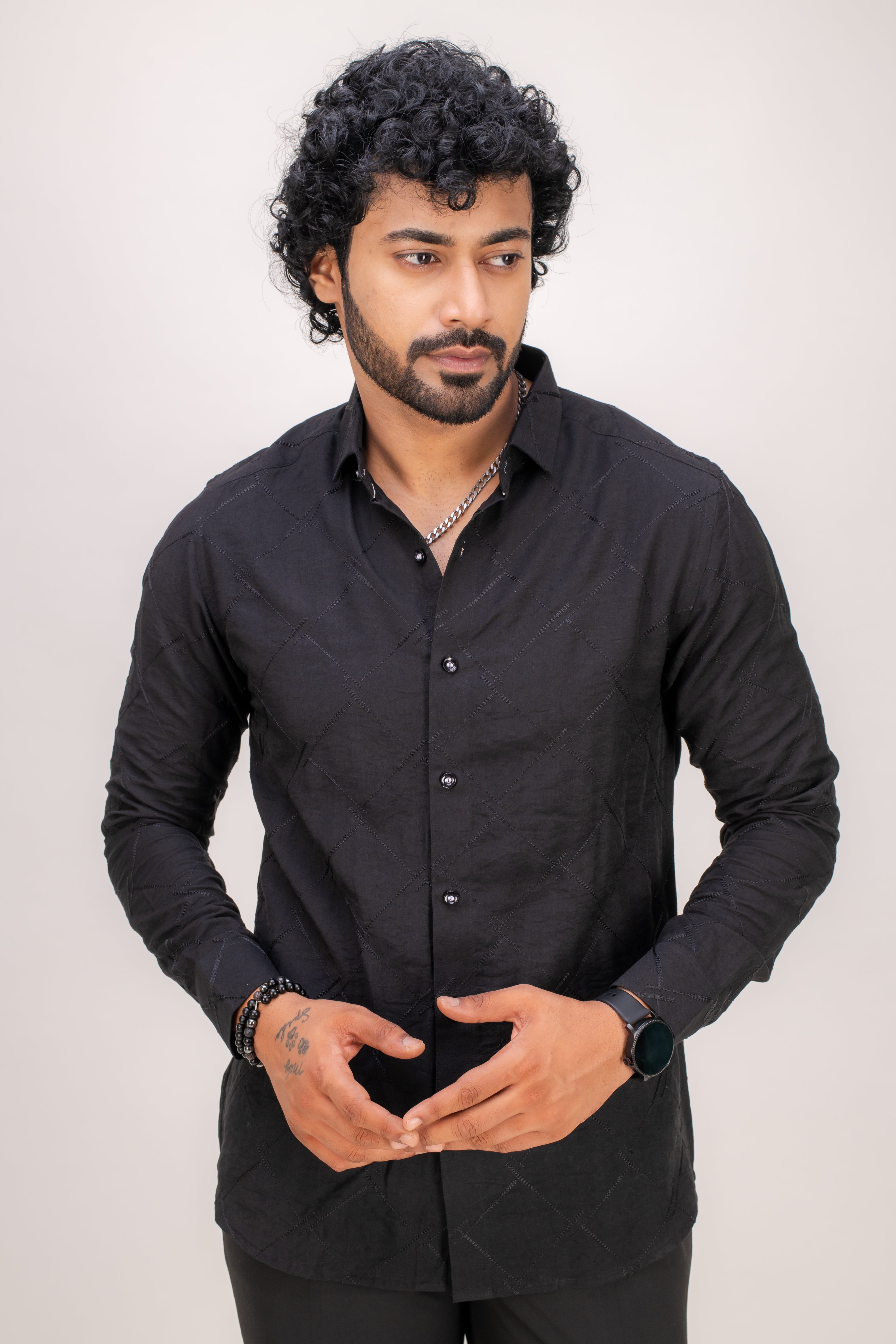 BLACK EMBROIDERY COTTON SHIRT