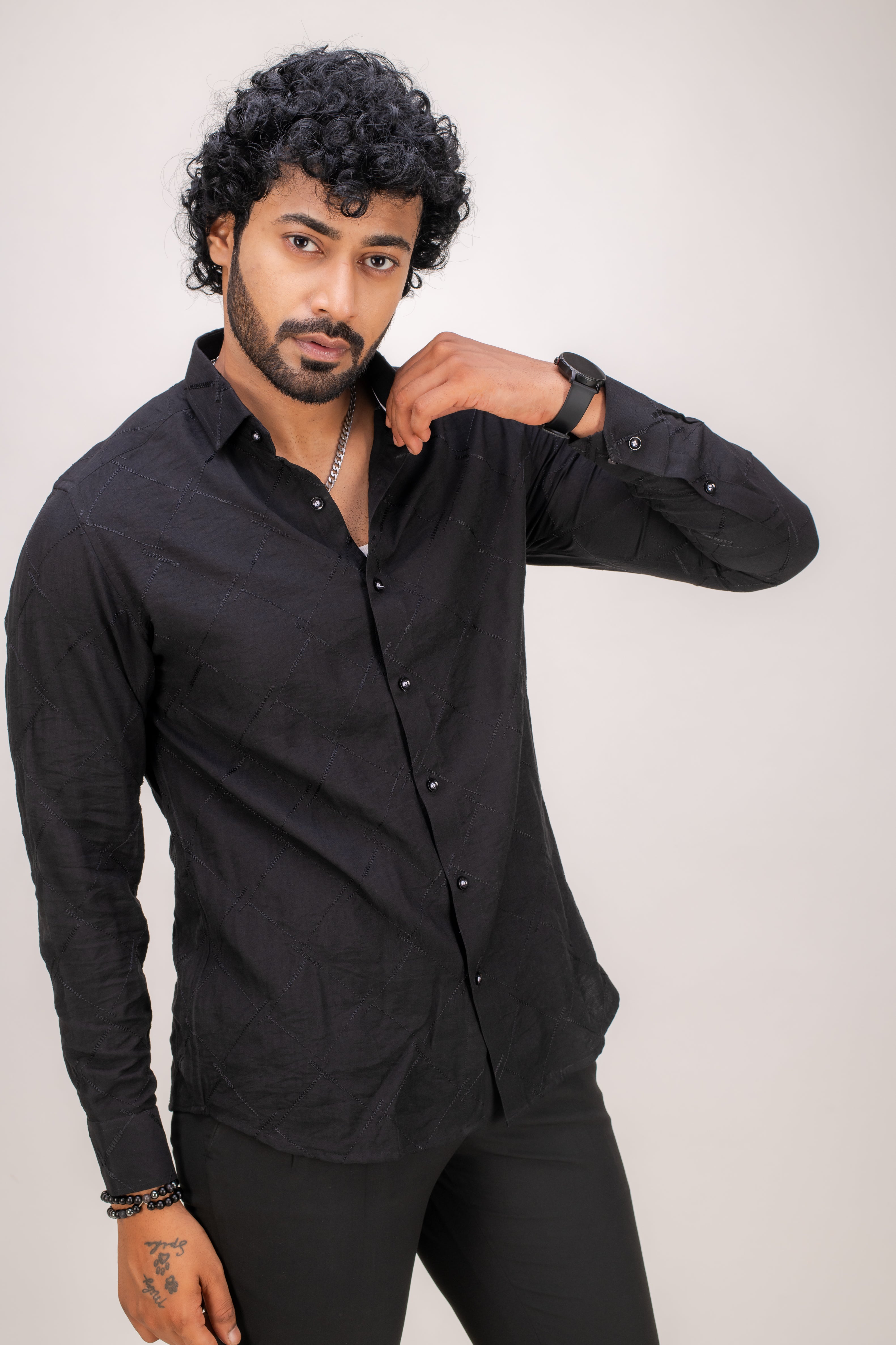 BLACK EMBROIDERY COTTON SHIRT