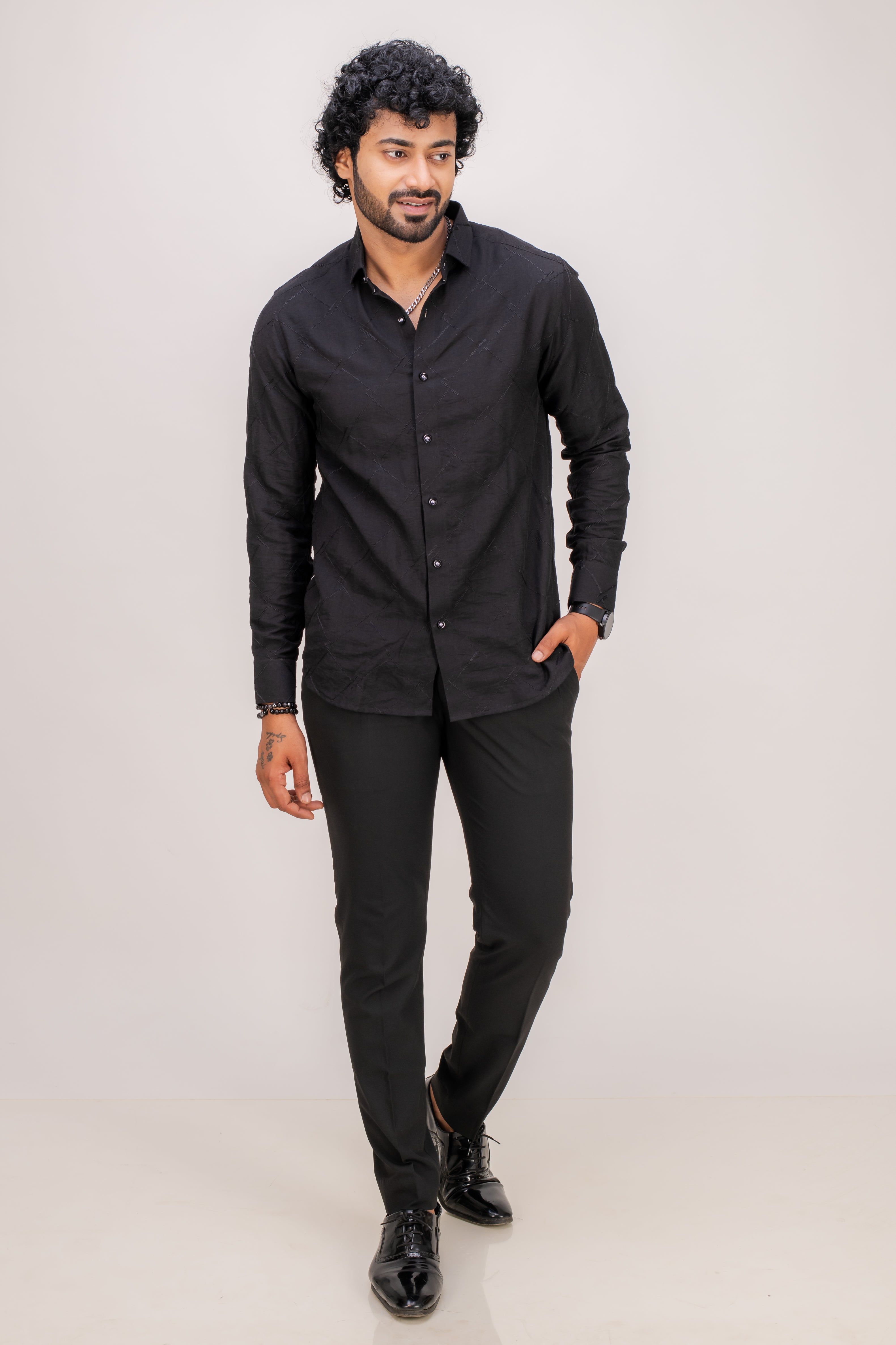 BLACK EMBROIDERY COTTON SHIRT