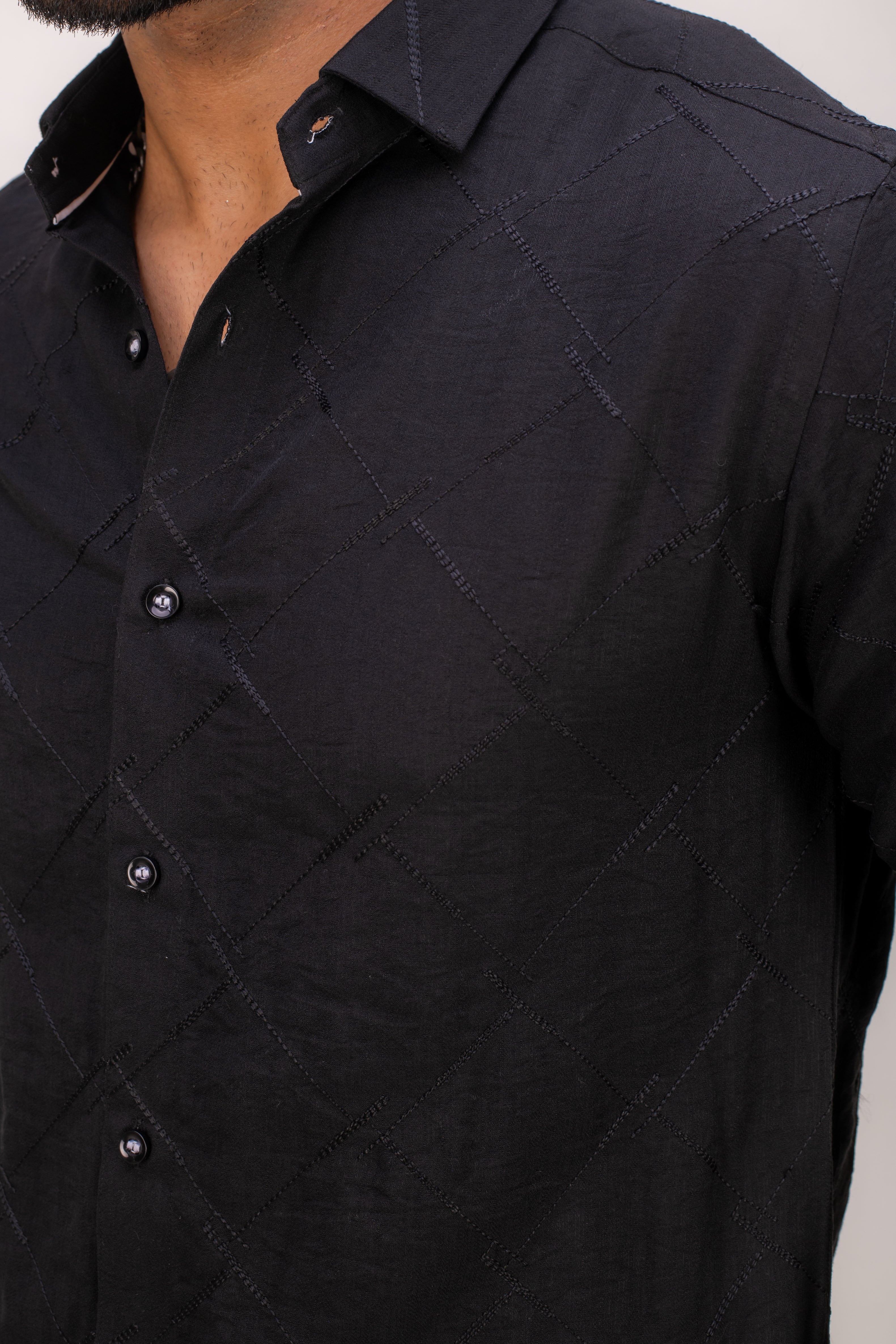 BLACK EMBROIDERY COTTON SHIRT