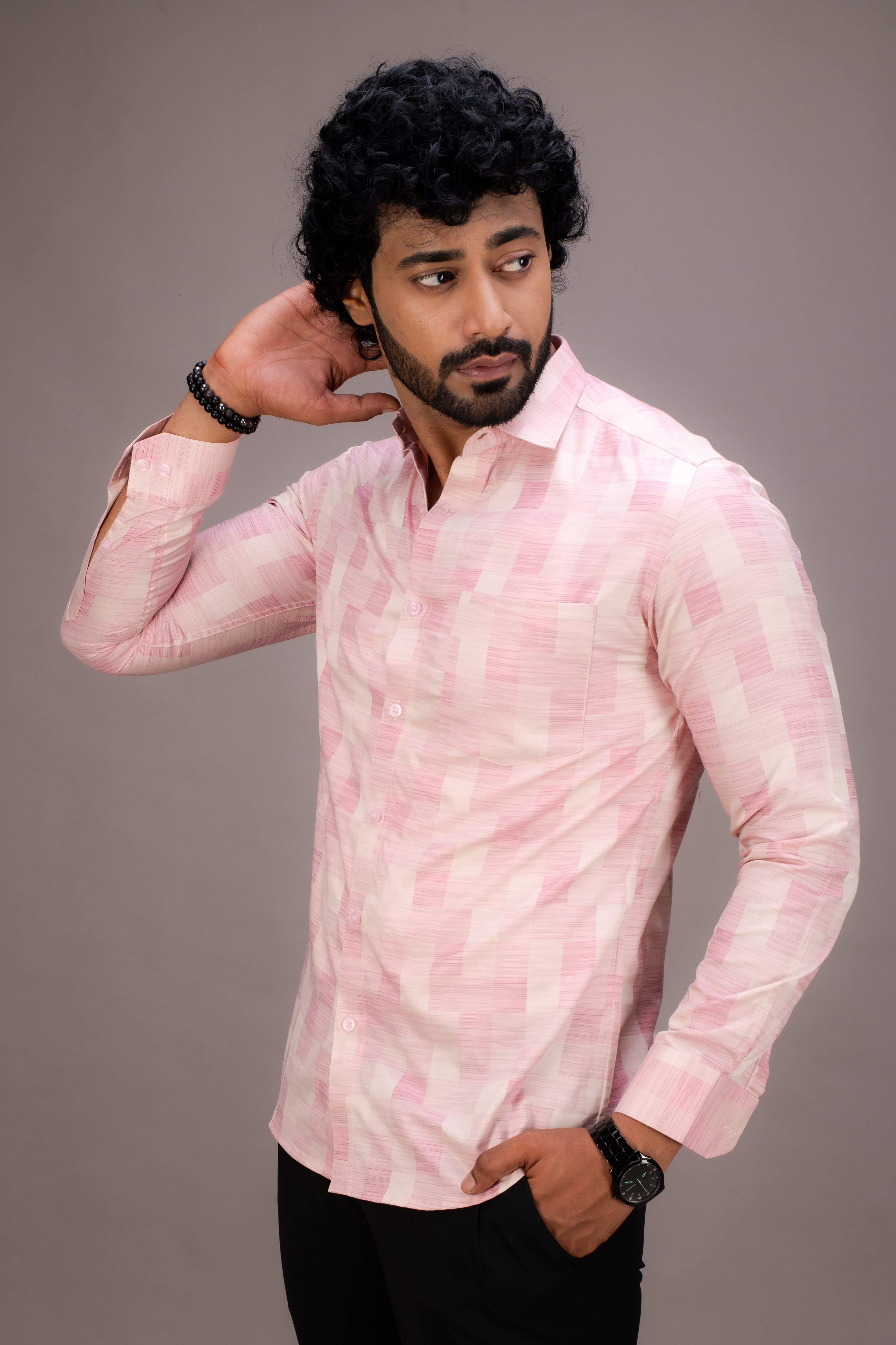 PEARL AND PEACH TWILL COTTON SHIRT