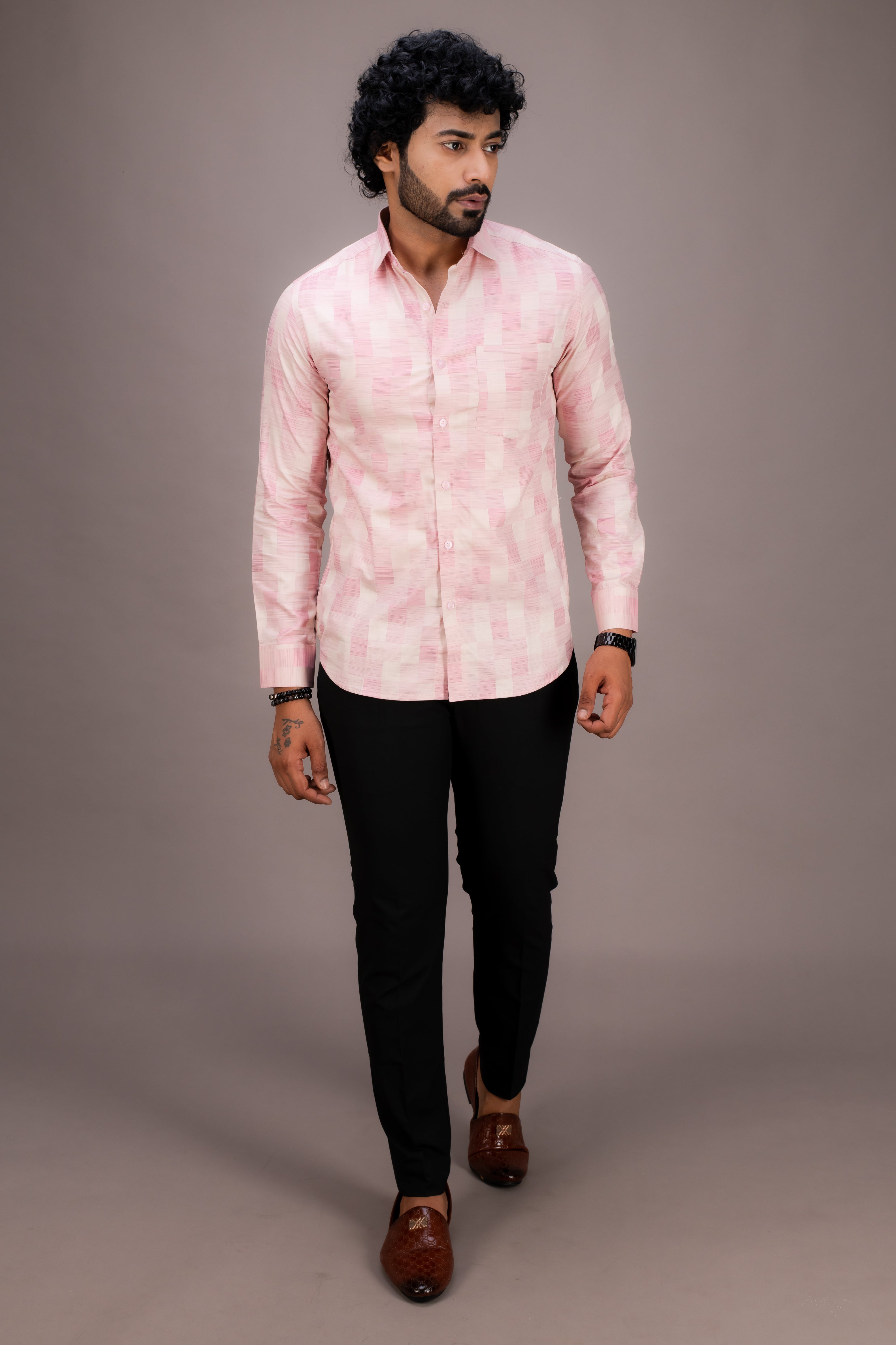 PEARL AND PEACH TWILL COTTON SHIRT