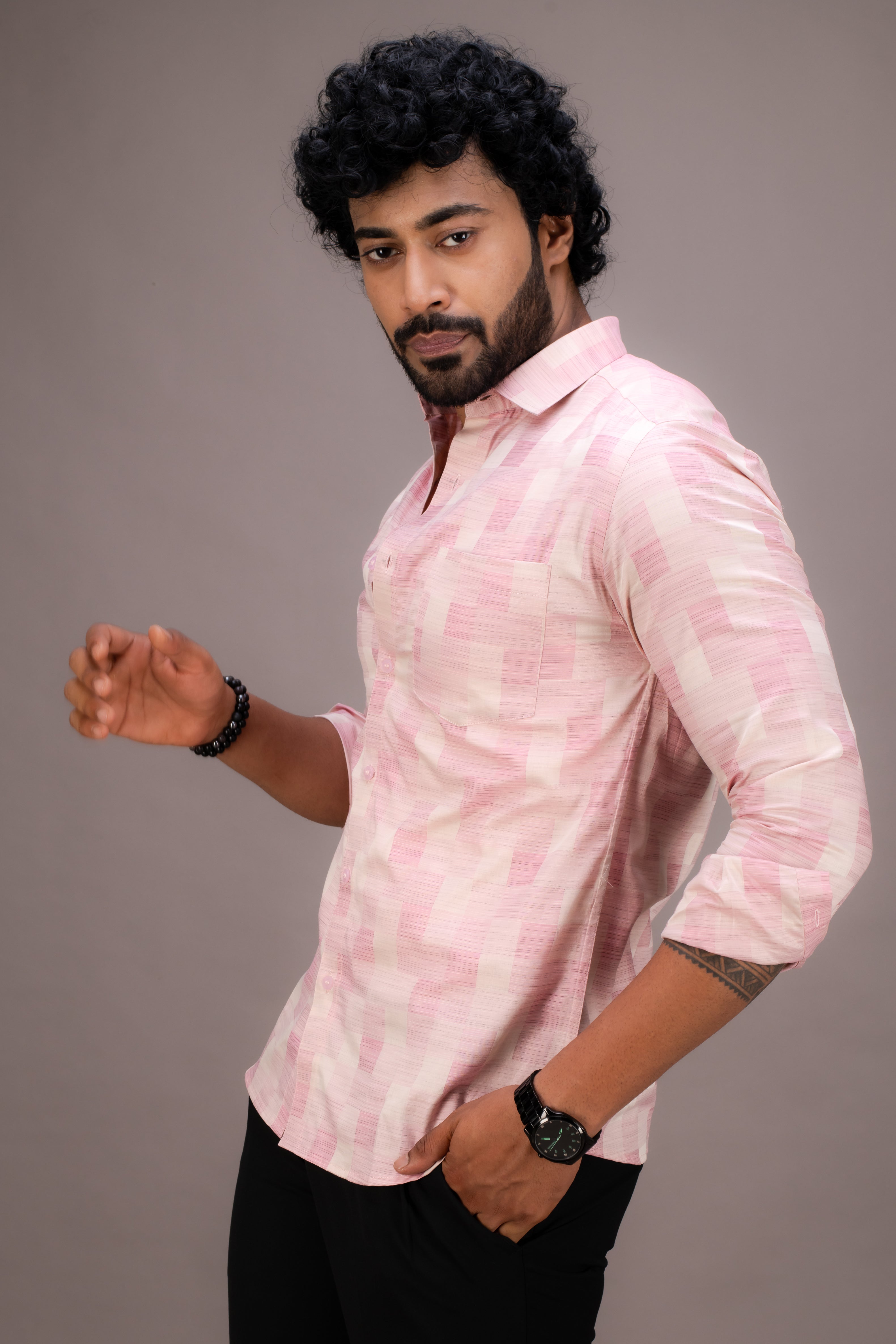 PEARL AND PEACH TWILL COTTON SHIRT