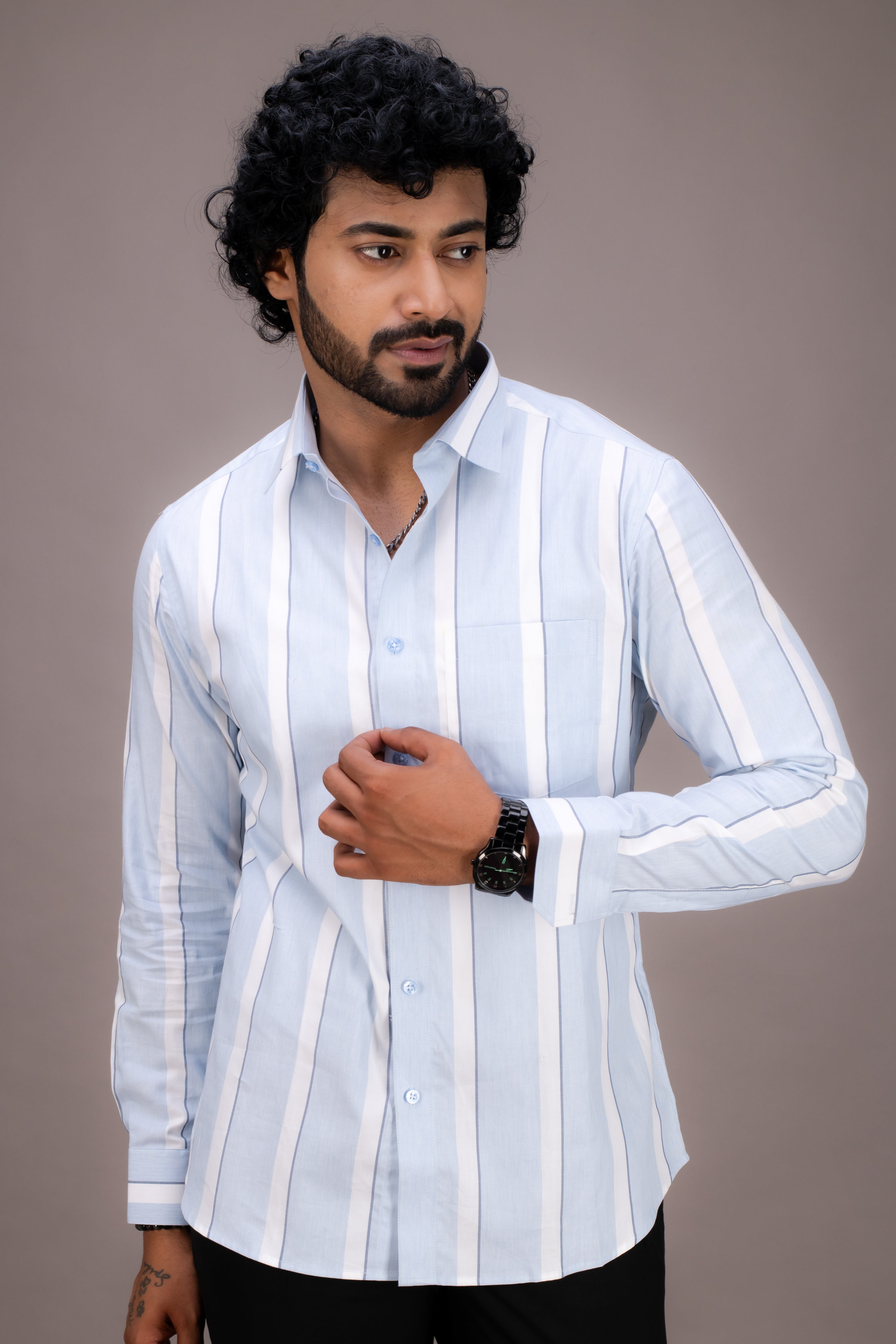 BLUE STRIPES MELANGE COTTON SHIRT