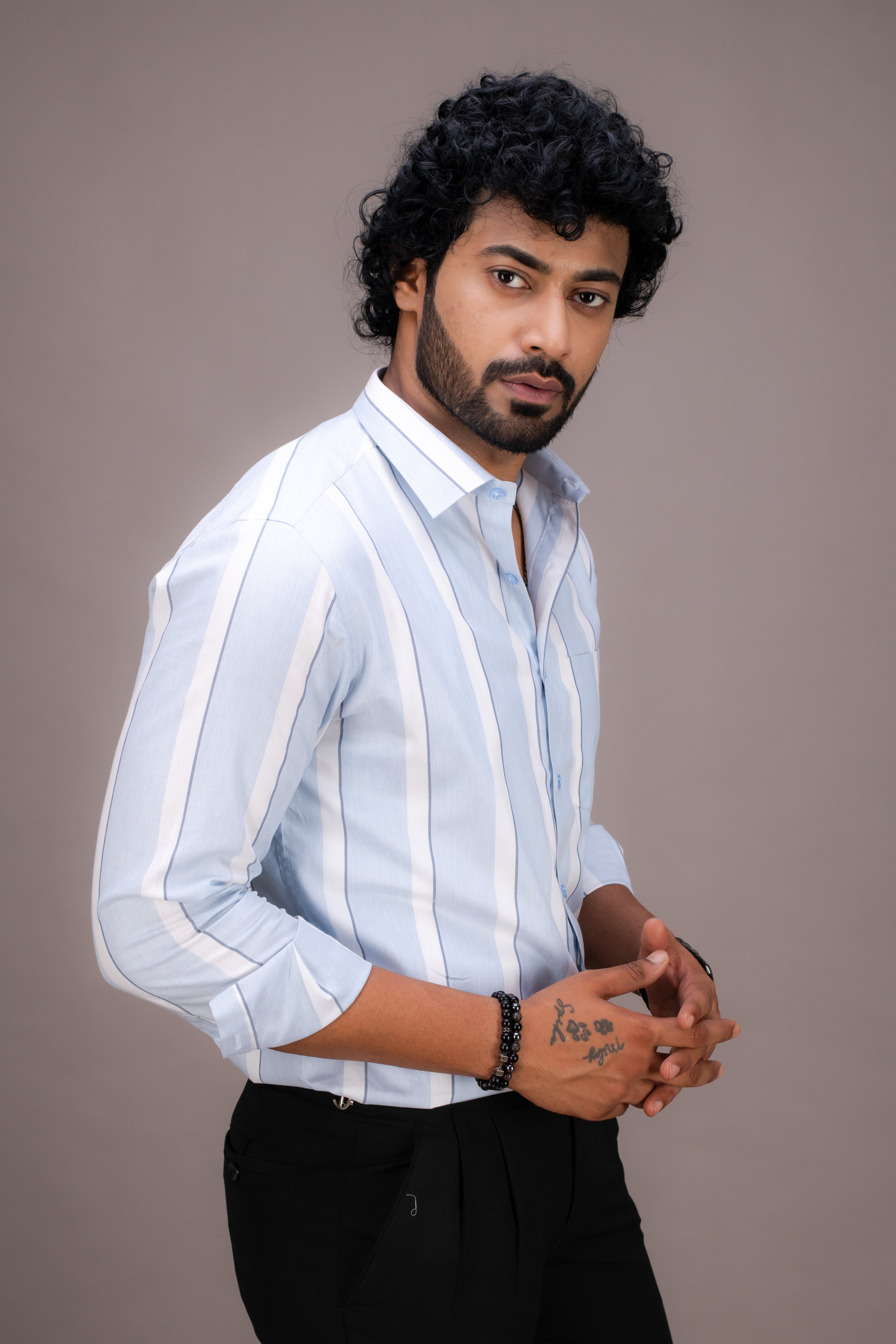BLUE STRIPES MELANGE COTTON SHIRT